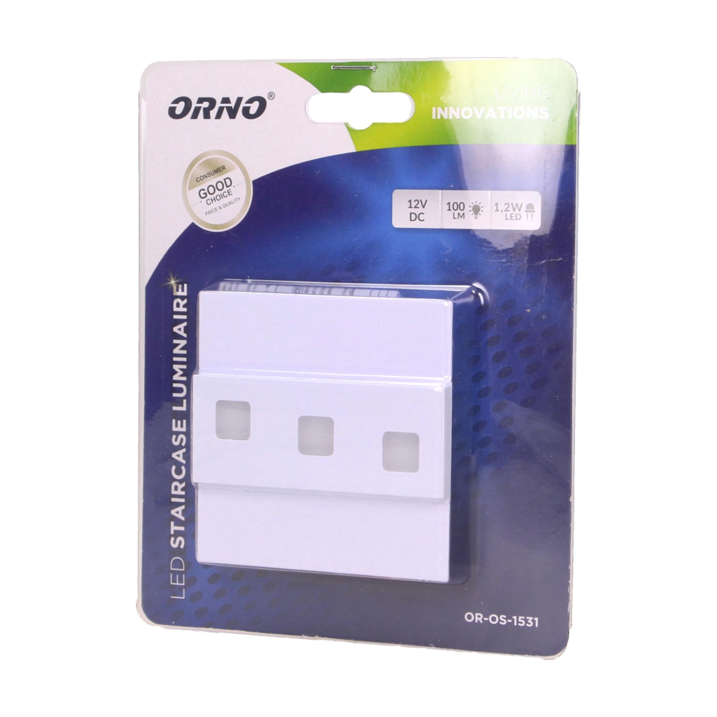 Orno LEPUS LED 1.2W, paviršinis laiptų šviestuvas, 12V DC, 100lm, 3000K, baltas