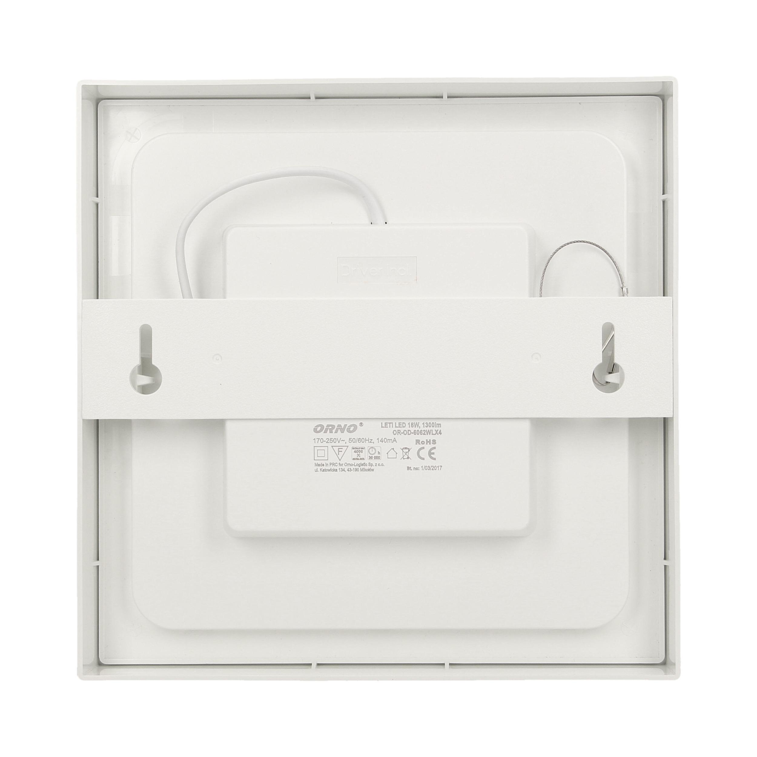 Lubinis šviestuvas Orno LETI LED 24W, oprawa downlight, natynkowa, kwadratowa, 2000lm, 4000K, balta, įmontuotas maitinimo šaltinis LED