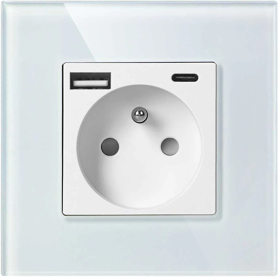 Orno Lizdas Lizdas 2P+Z, USB-A + USB-C, PD, maks. 20W, baltas
