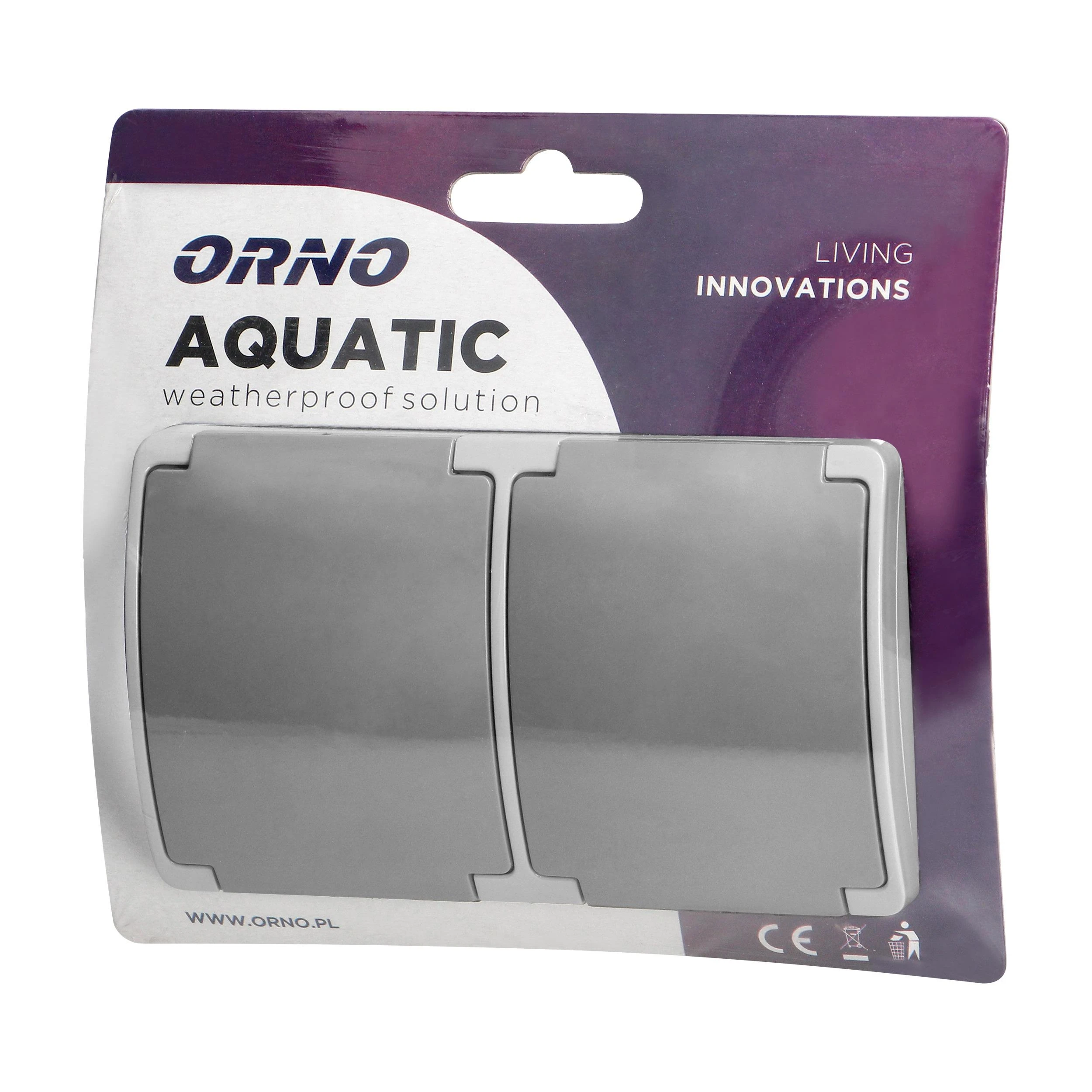 Orno Lizdas Dvigubas kištukinis lizdas 2x2P+Z AQUATIC, IP44, grafito pilkos spalvos