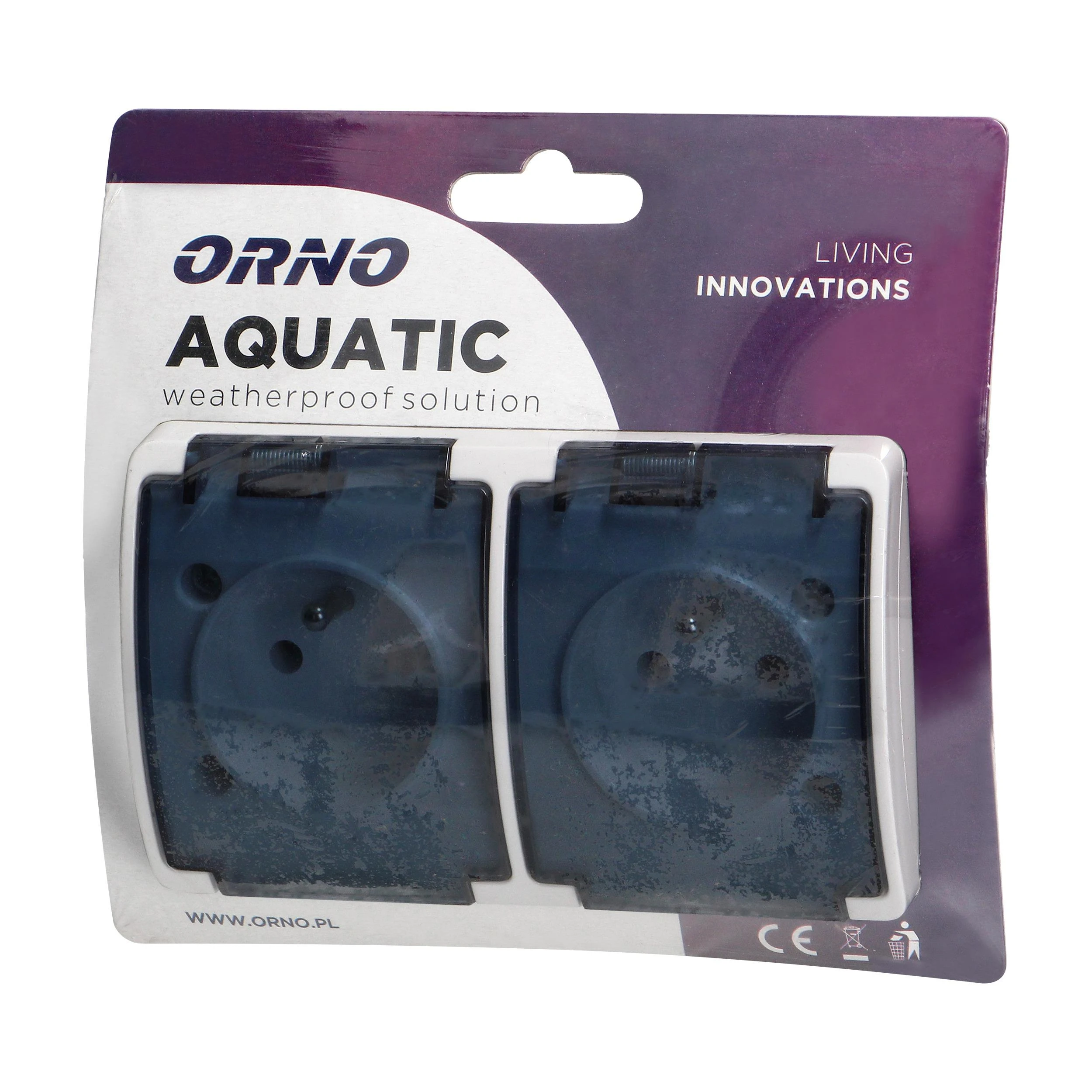 Orno Lizdas Dvigubas kištukinis lizdas 2x2P+Z AQUATIC, IP44, baltai dūminis