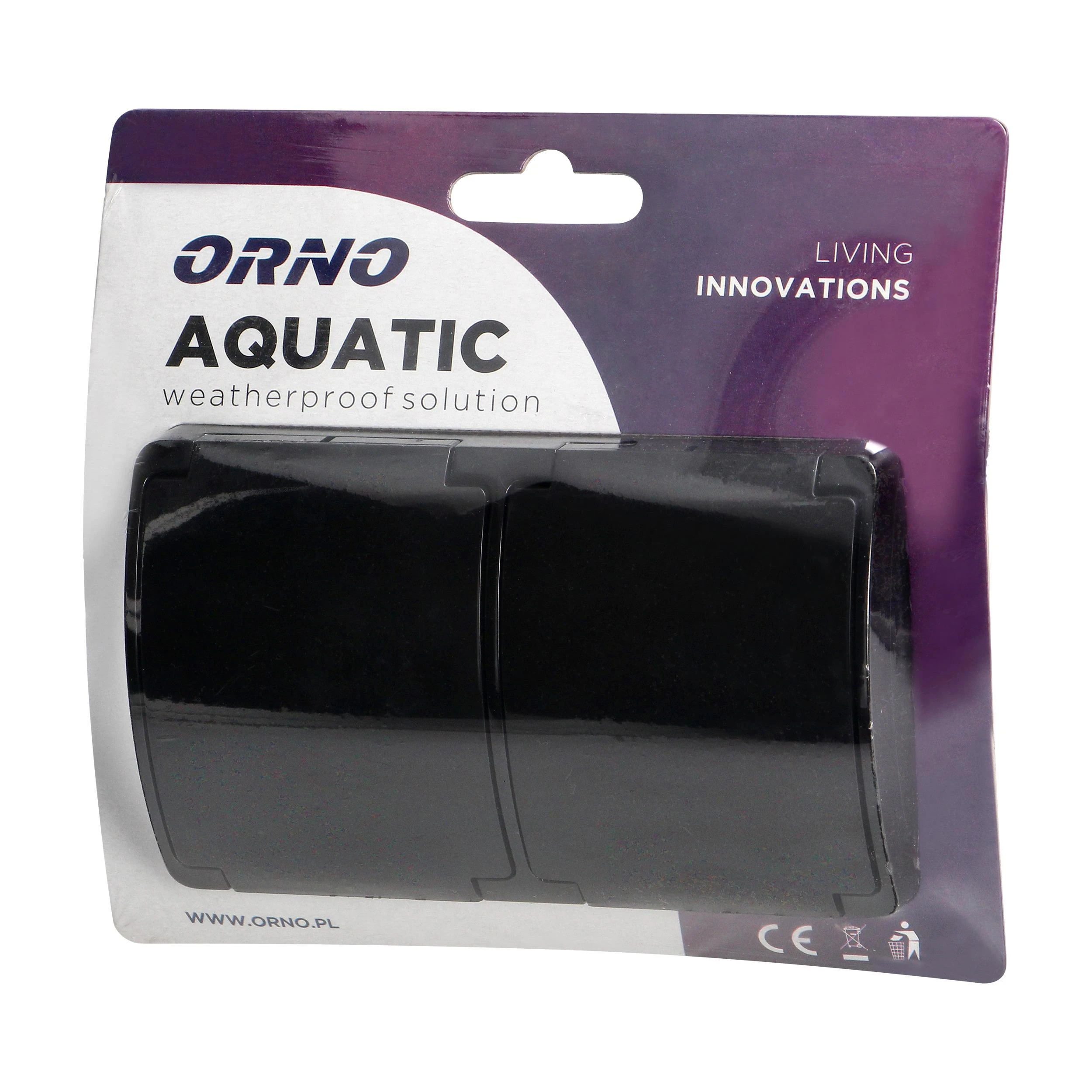 Orno Lizdas Dvigubas kištukinis lizdas 2x2P+Z AQUATIC, IP44, juodas