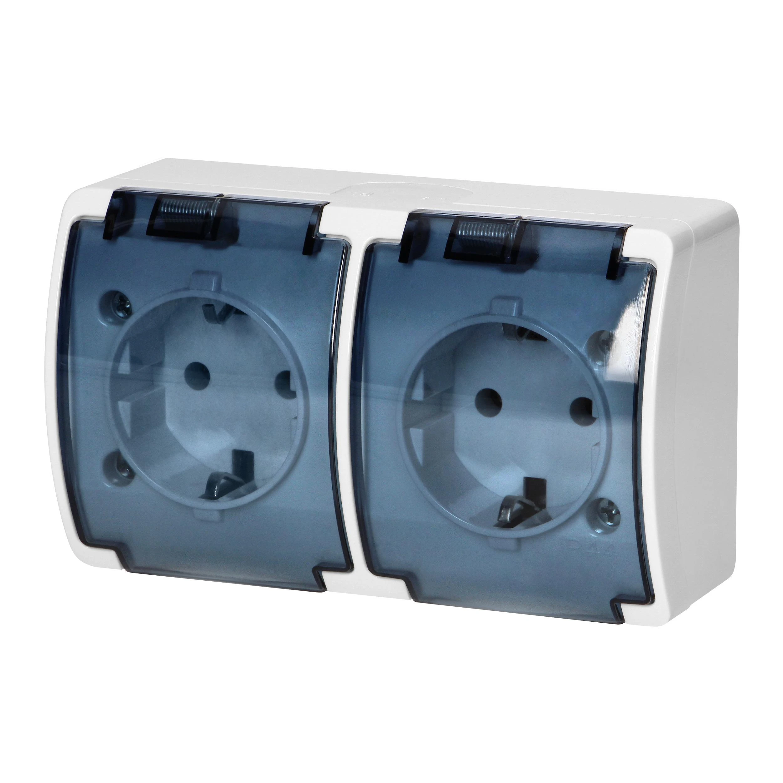 Orno Lizdas Dvigubas lizdas 2x2P+Z Schuko AQUATIC, IP44, baltai dūminis