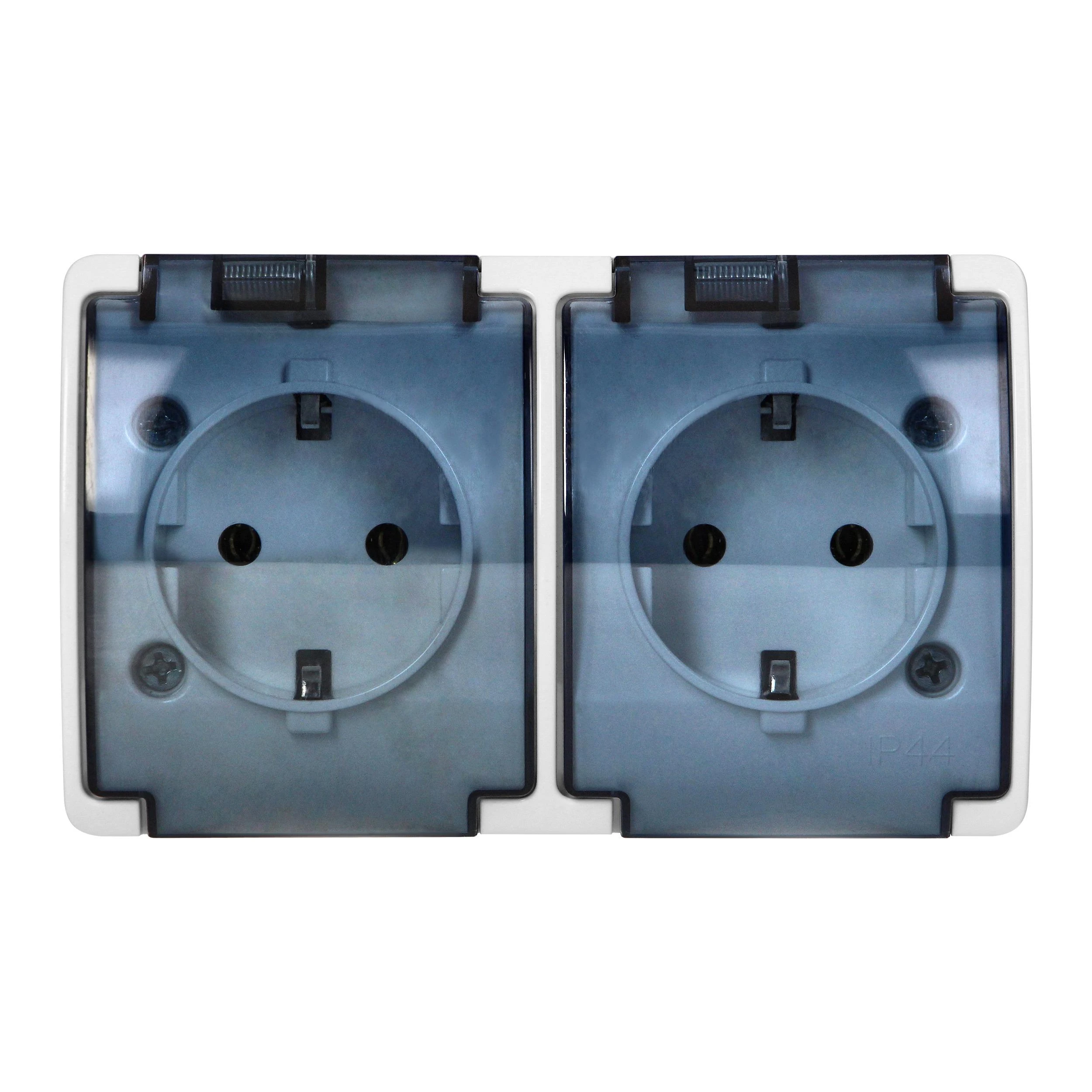 Orno Lizdas Dvigubas lizdas 2x2P+Z Schuko AQUATIC, IP44, baltai dūminis