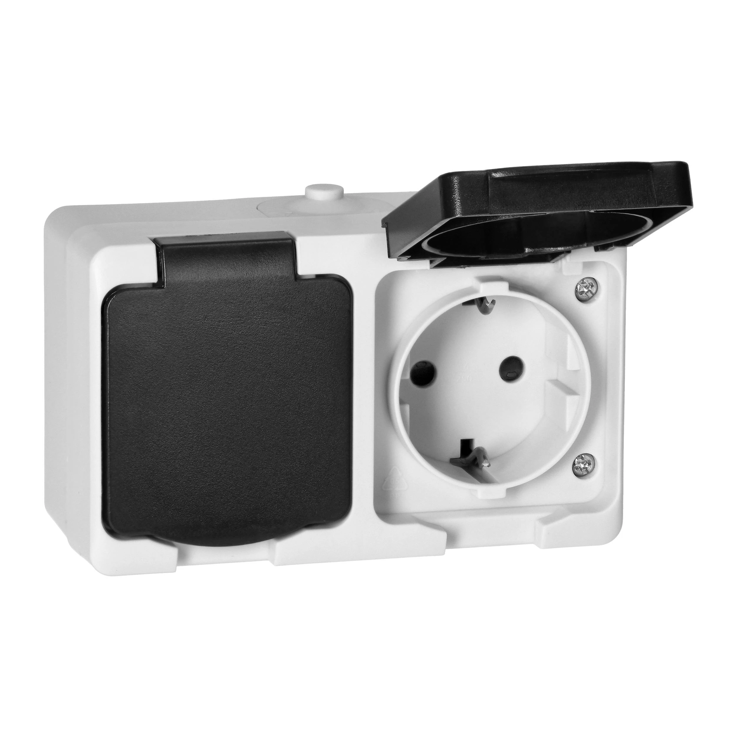 Orno Lizdas Dvigubas lizdas 2X2P+Z Schuko AQUATIC MINI IP 54 baltas ir juodas