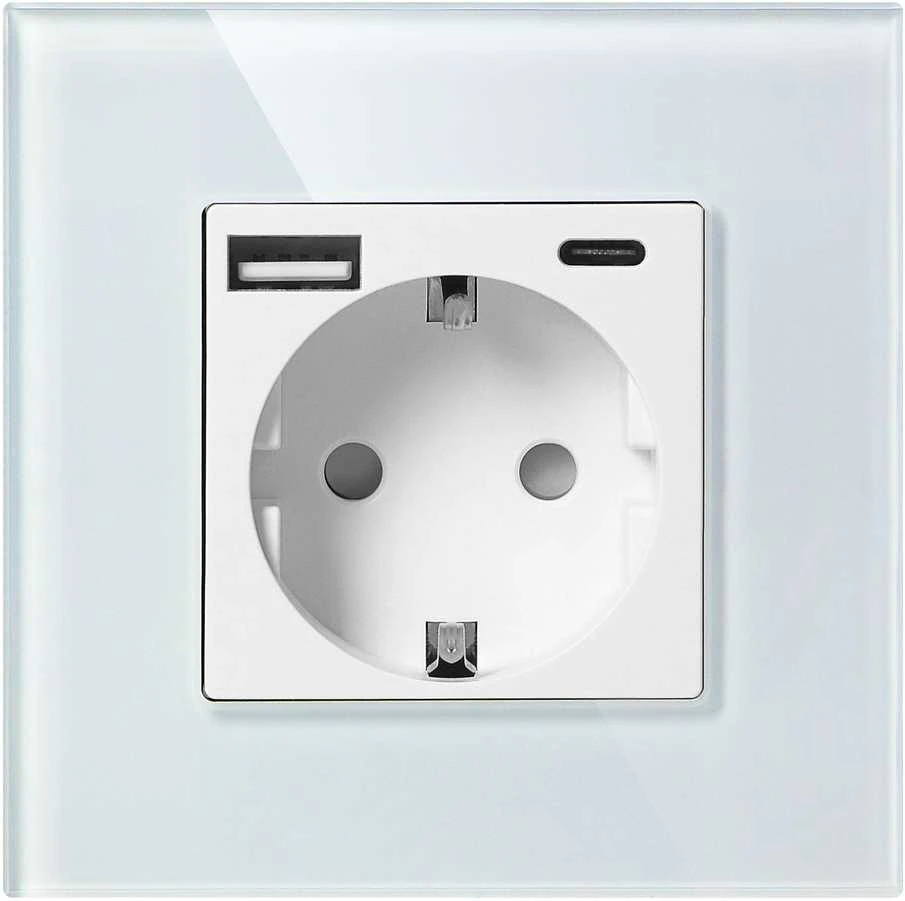 Gniazdo Lizdas Vienas lizdas 2P+Z, Schuko, USB-A + USB-C, išvestis 5VDC maks. 3A, baltas