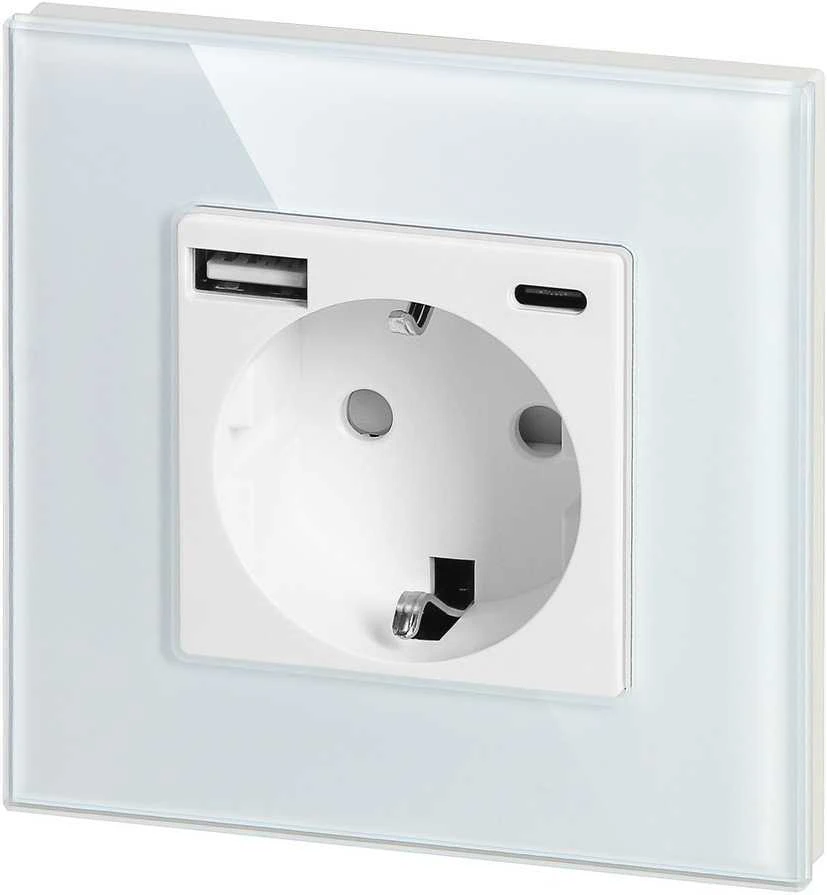 Gniazdo Lizdas Vienas lizdas 2P+Z, Schuko, USB-A + USB-C, išvestis 5VDC maks. 3A, baltas