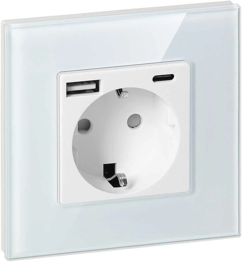 Gniazdo Lizdas Vienas lizdas 2P+Z, Schuko, USB-A + USB-C, išvestis 5VDC maks. 3A, baltas
