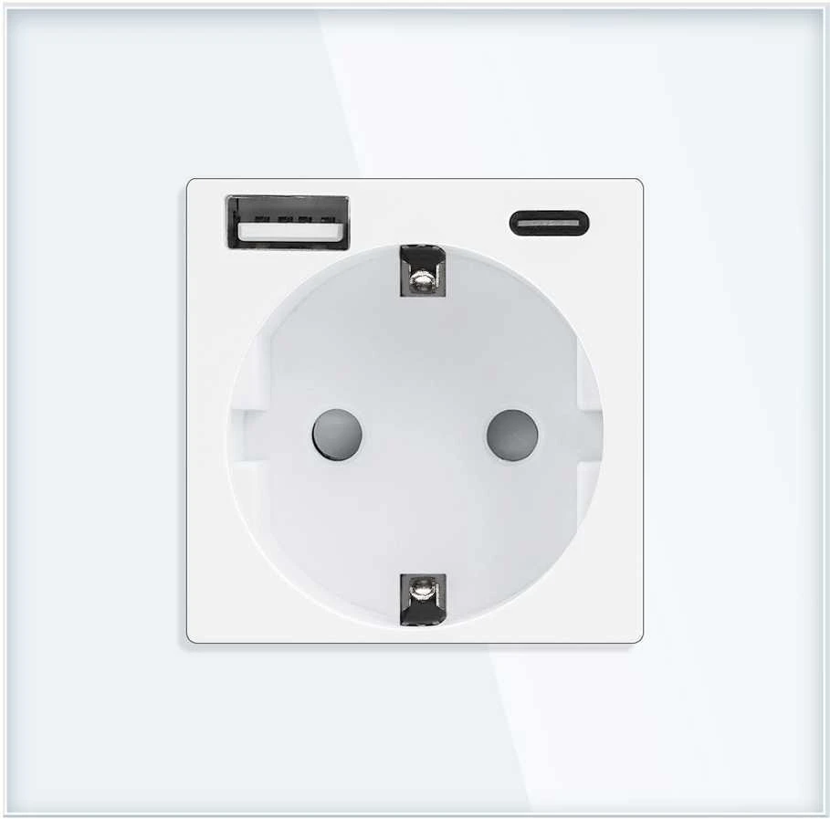Gniazdo Lizdas Vienas lizdas 2P+Z, Schuko, USB-A + USB-C, išvestis 5VDC maks. 3A, baltas