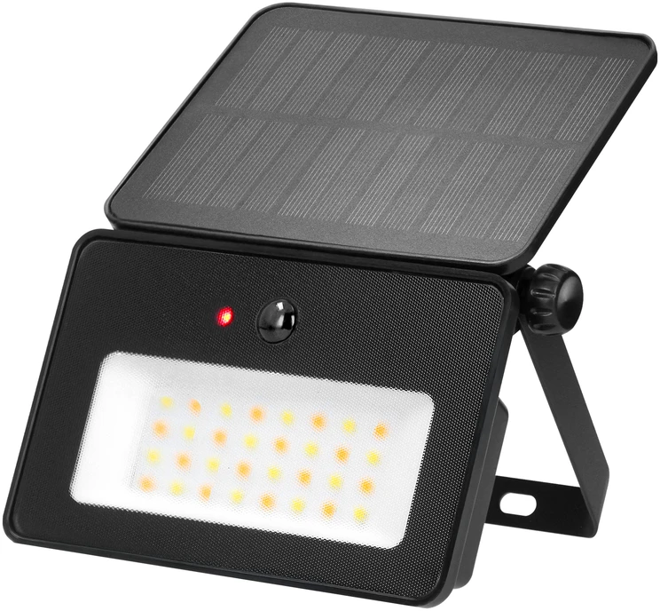 LUNERA LED 10W, saulės energija varomas prožektorius su PIR judesio jutikliu, 700 lm, CCT, IP54, 2400 mAh, juodas