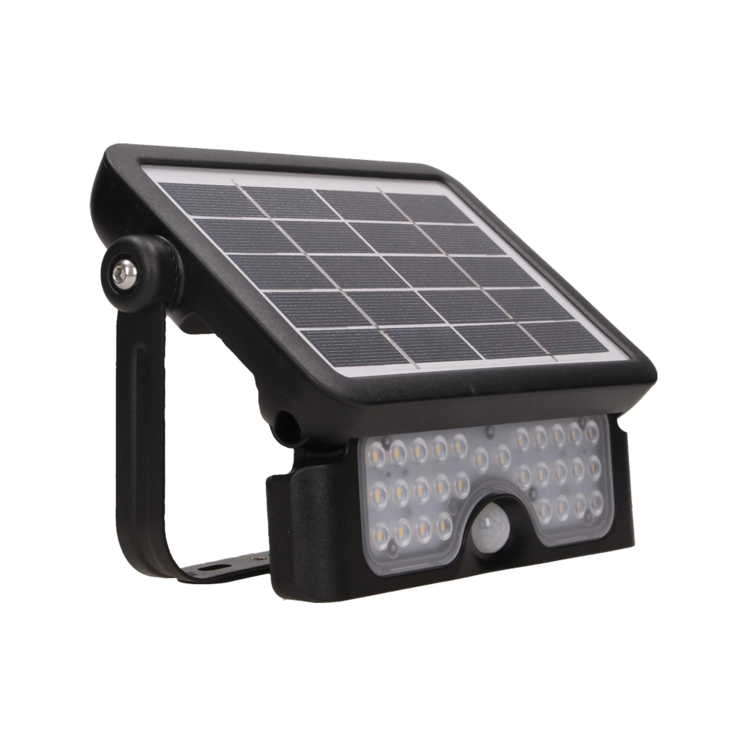 LUX LED 5W, saulės energija varomas prožektorius su judesio jutikliu 500lm, IP65, 4000K, 2x1500mAh, juodas