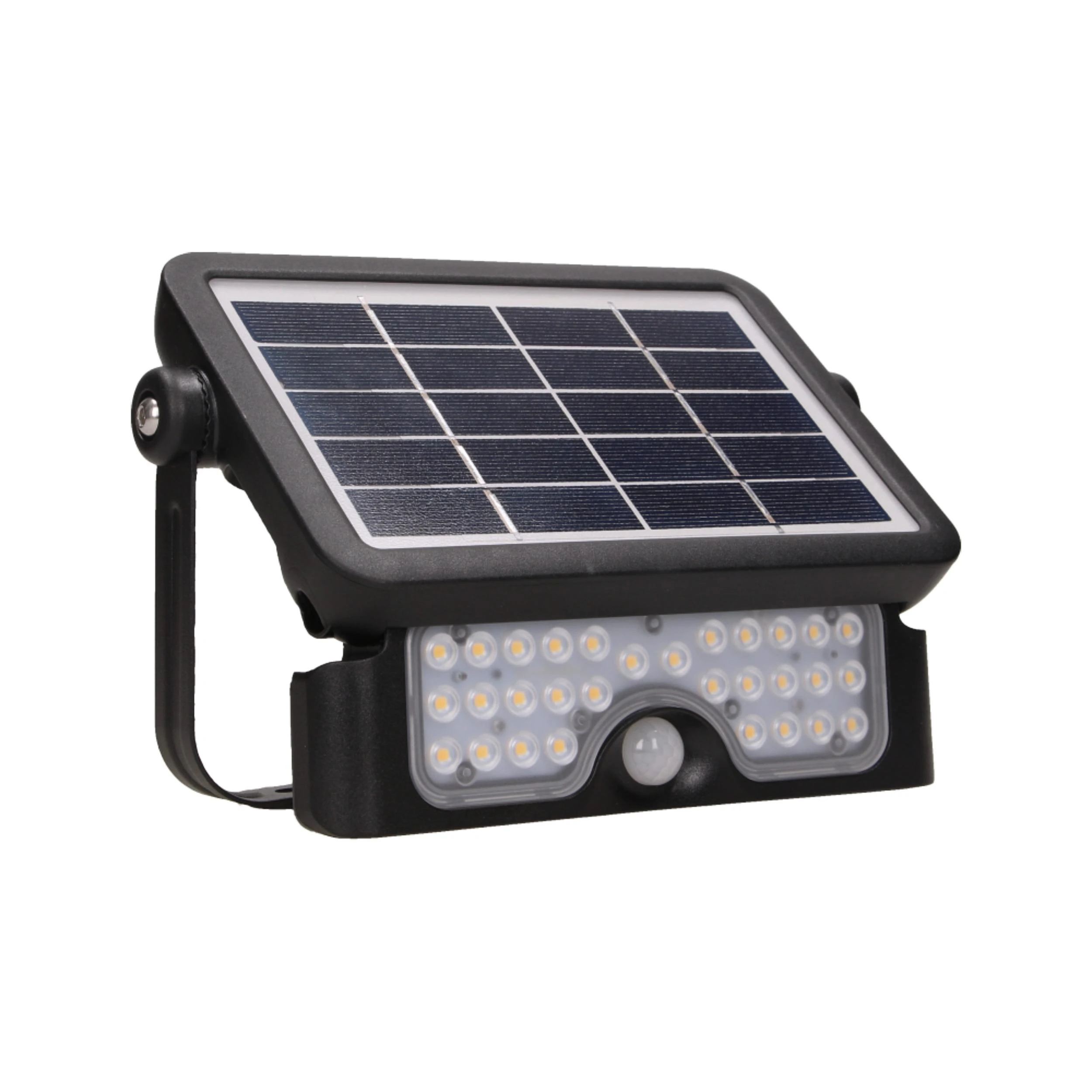 LUX LED 5W, saulės energija varomas prožektorius su judesio jutikliu 500lm, IP65, 4000K, 2x1500mAh, juodas