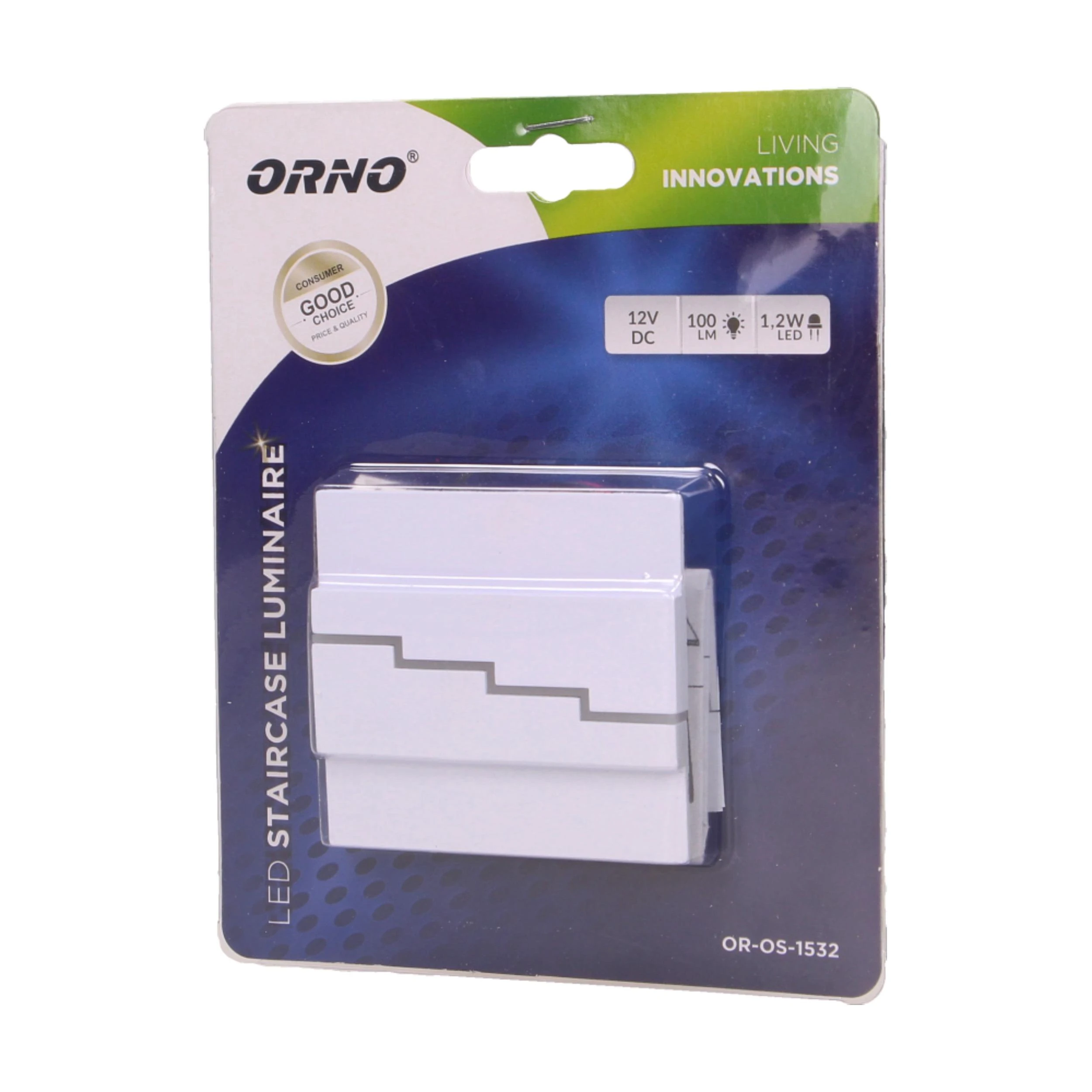 Orno LYNX LED 1.2W, paviršinis laiptinės šviestuvas, 12V DC, 100lm, 3000K, baltas