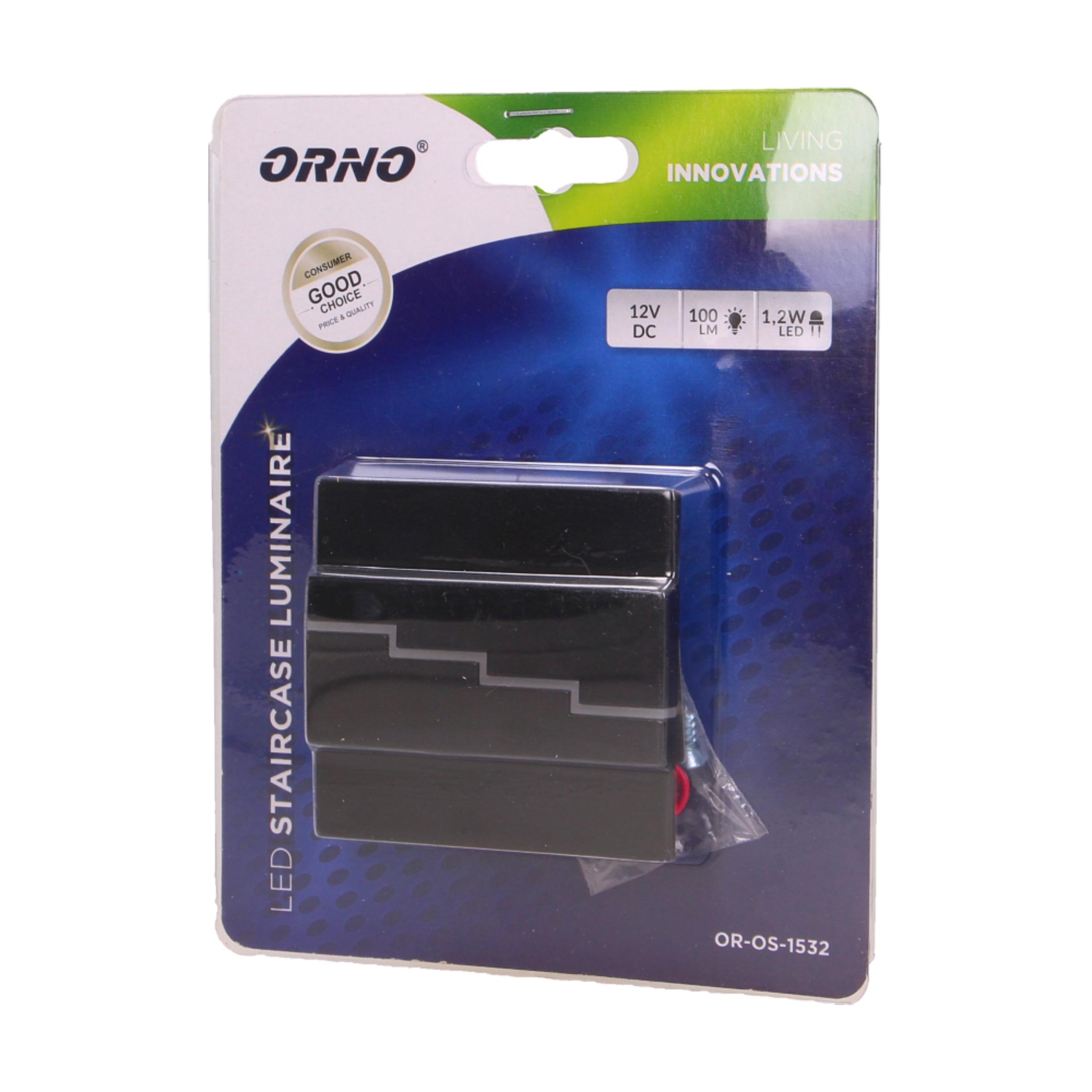 Orno LYNX LED 1.2W, paviršinis laiptų šviestuvas, 12V DC, 100lm, 3000K, juodas