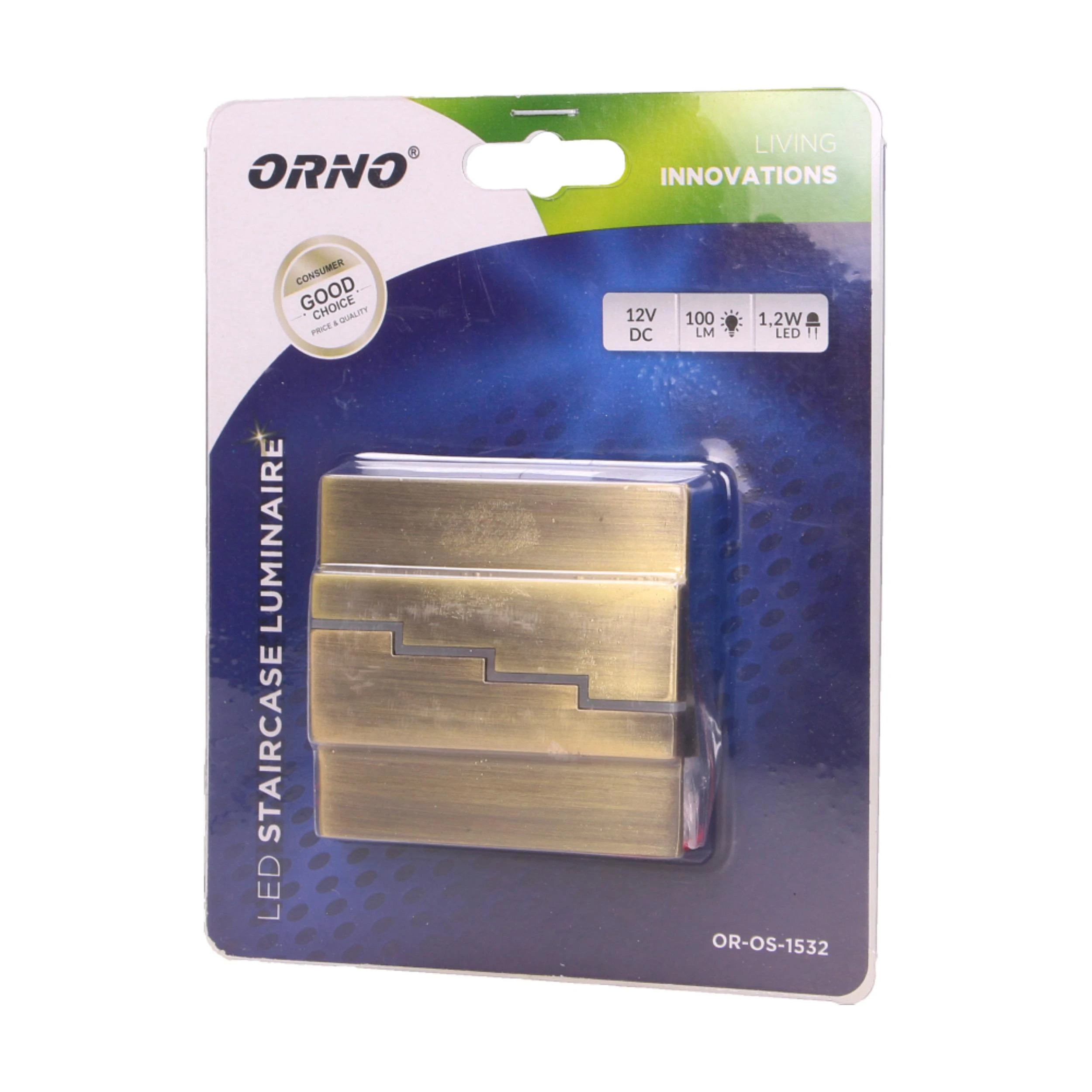 Orno LYNX LED 1.2W, paviršinis laiptinės šviestuvas, 12V DC, 100lm, 6000K, žalvaris