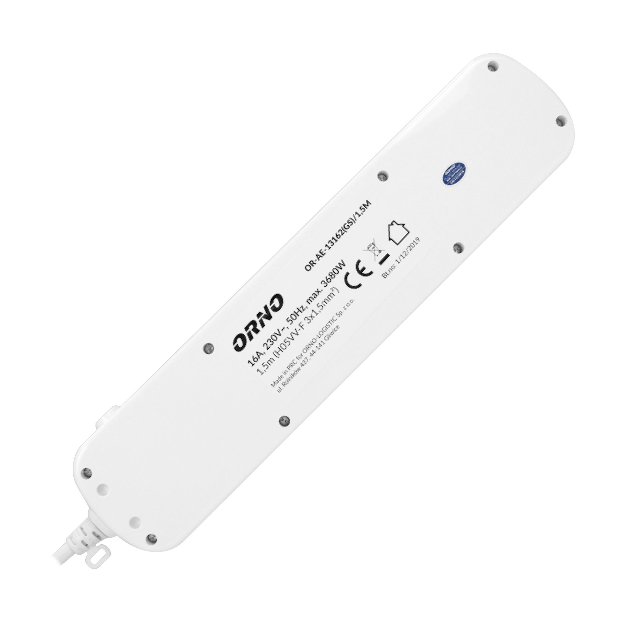 Orno Maitinimo juosta 6x2P+Z 1,5m OR-AE-13162(GS)/1,5M schuko, balta
