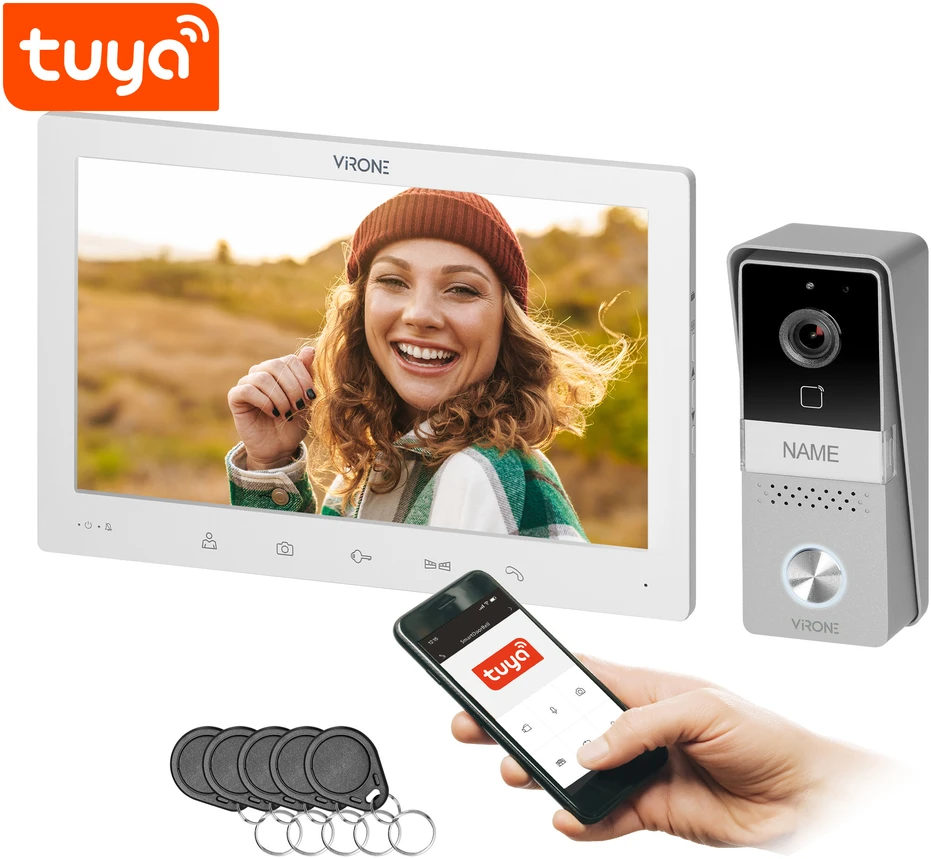 Orno MIDU, nuosavo namo vaizdo domofono rinkinys, 4 gyslų, 10", Wi-Fi, liečiamas skydelis, Full HD, RFID, baltas