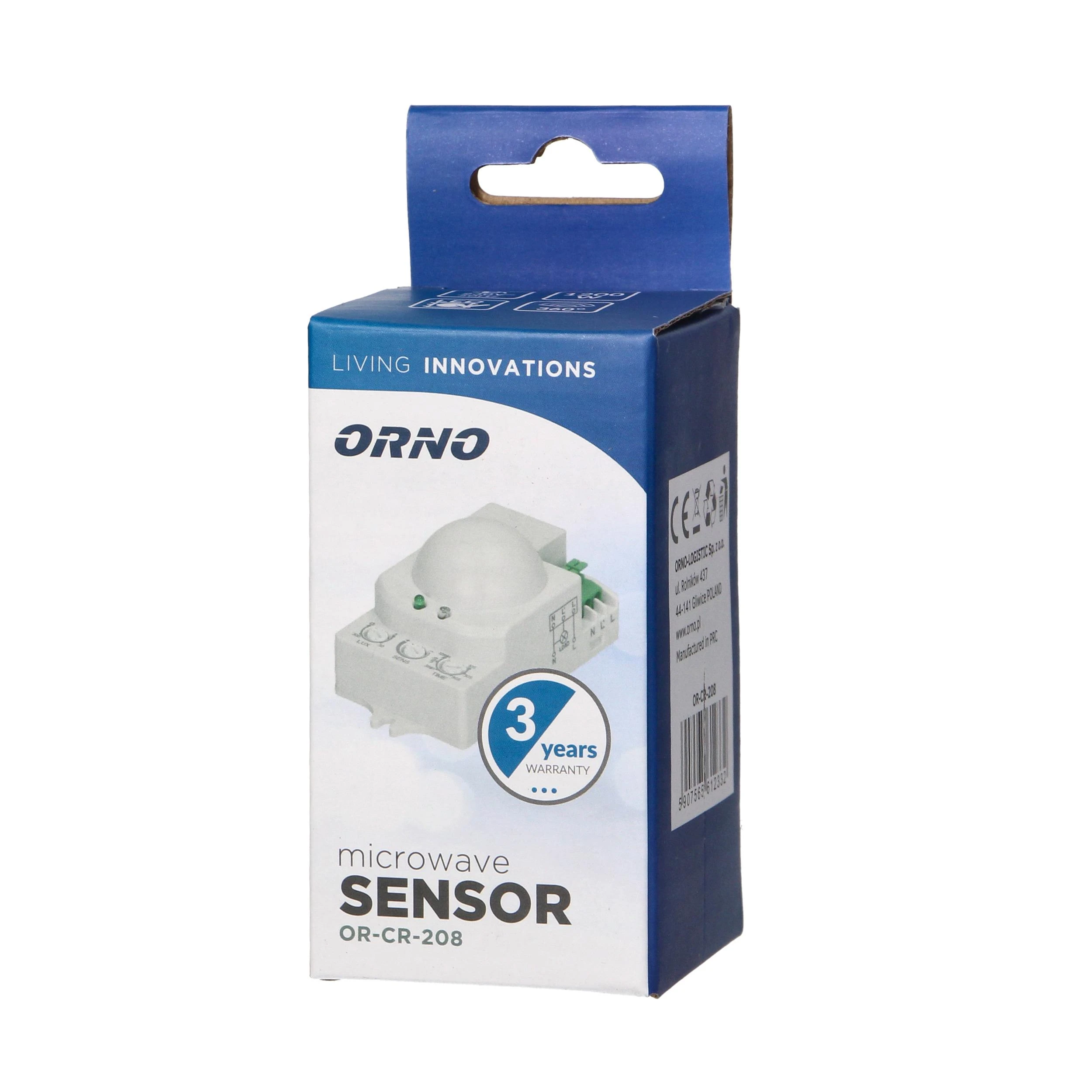 Orno Judesio jutiklis mikrofalowy 5.8GHz 1200W 360° 3-2000lx baltas (OR-CR-208)