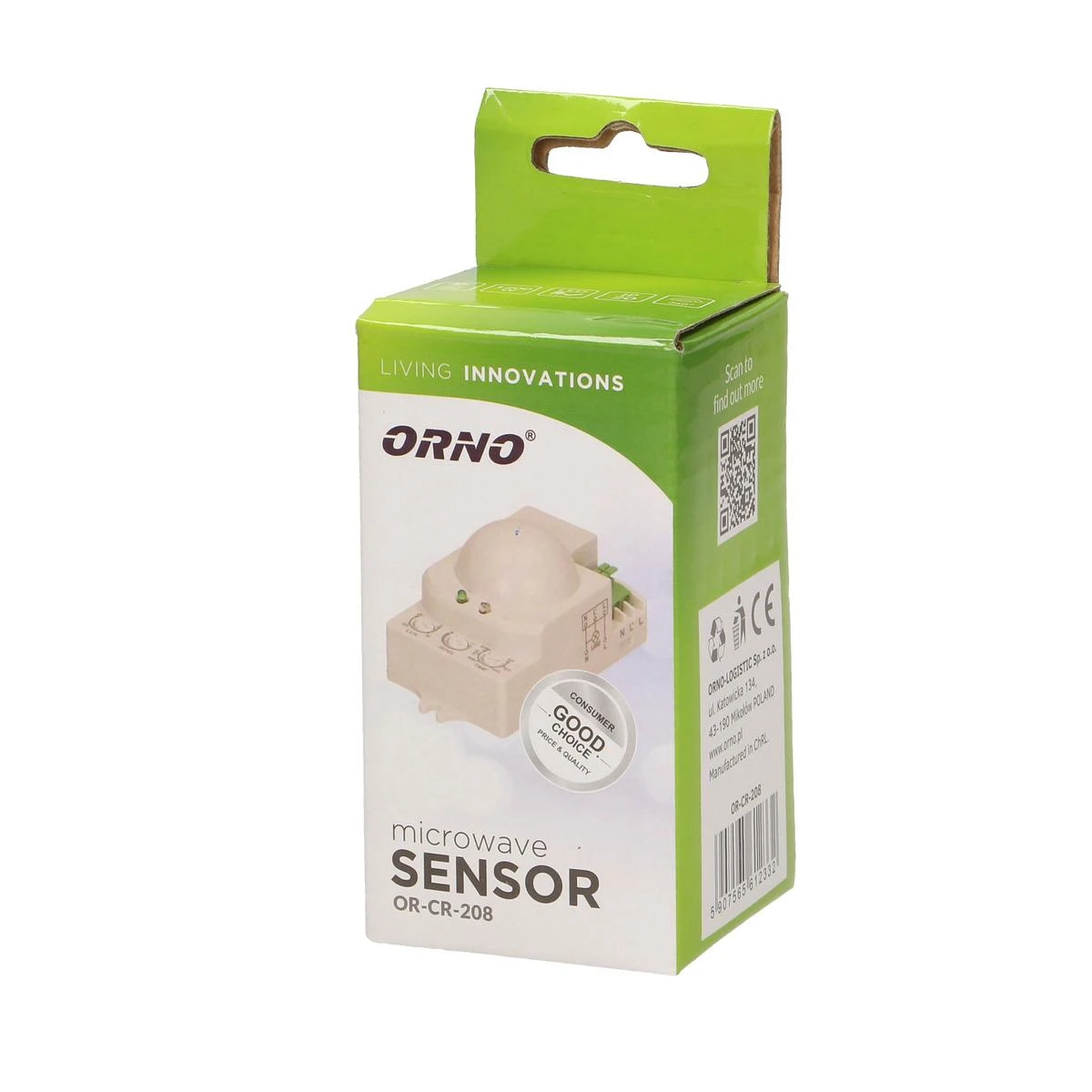 Orno Judesio jutiklis mikrofalowy 5.8GHz 1200W 360° 3-2000lx baltas (OR-CR-208)