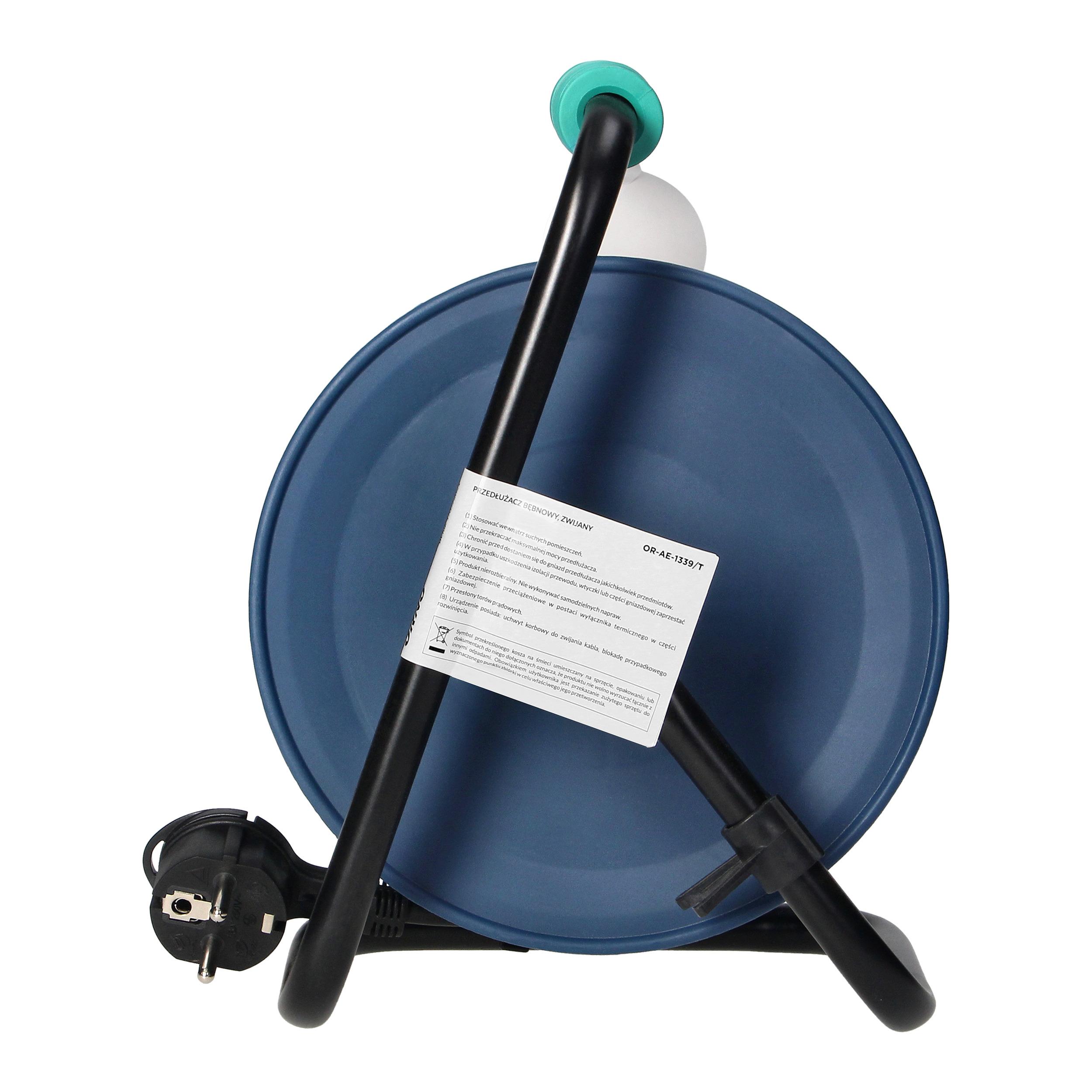Orno MINI prailginimo laido ritė, 4 lizdai 2P+Z, metalinis stovas, polivinilchloridas H05VV-F 3x1mm-, ilgis 15m, turkio