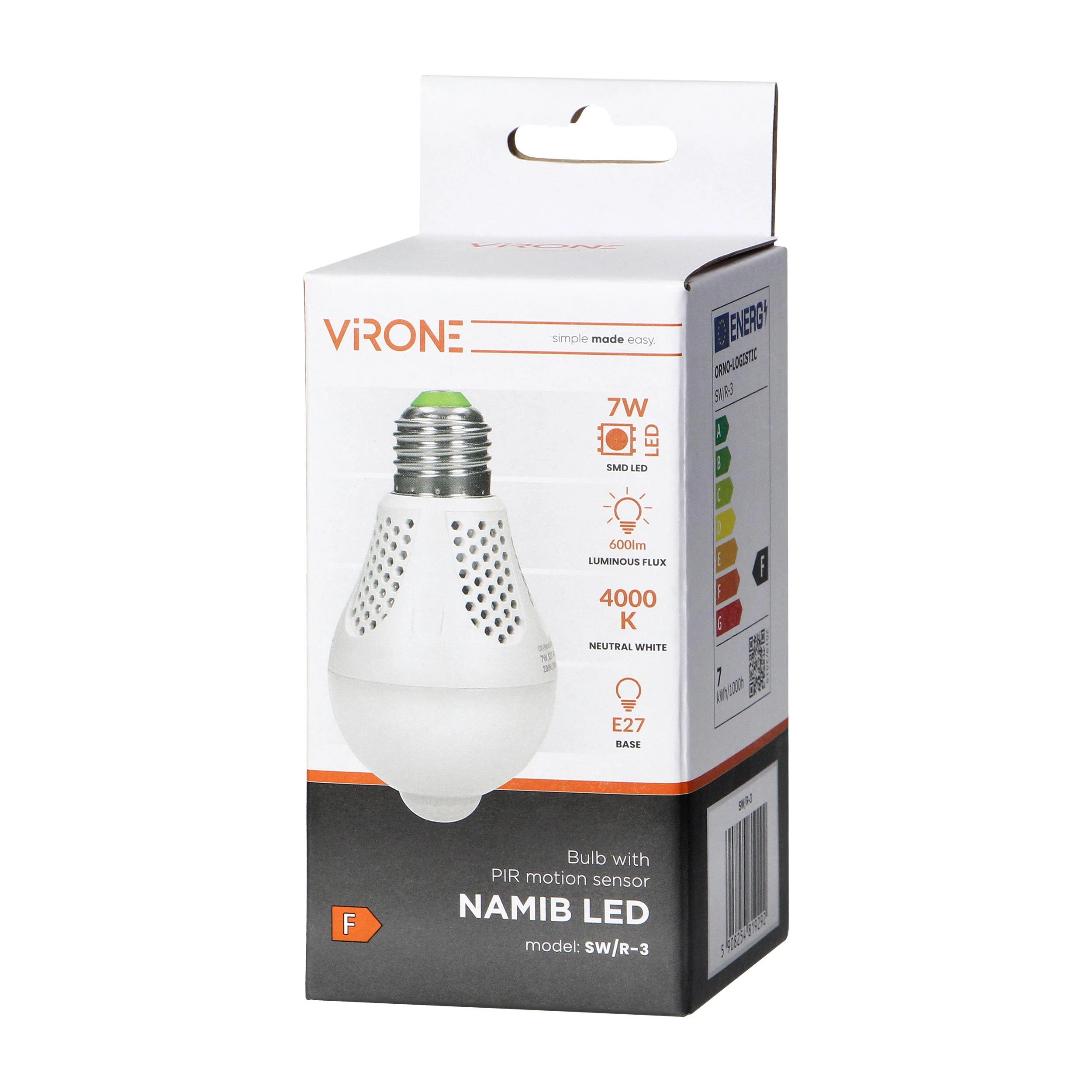 Orno NAMIB LED PIR 7W A60 lemputė su PIR 7W, 600lm, 4000K
