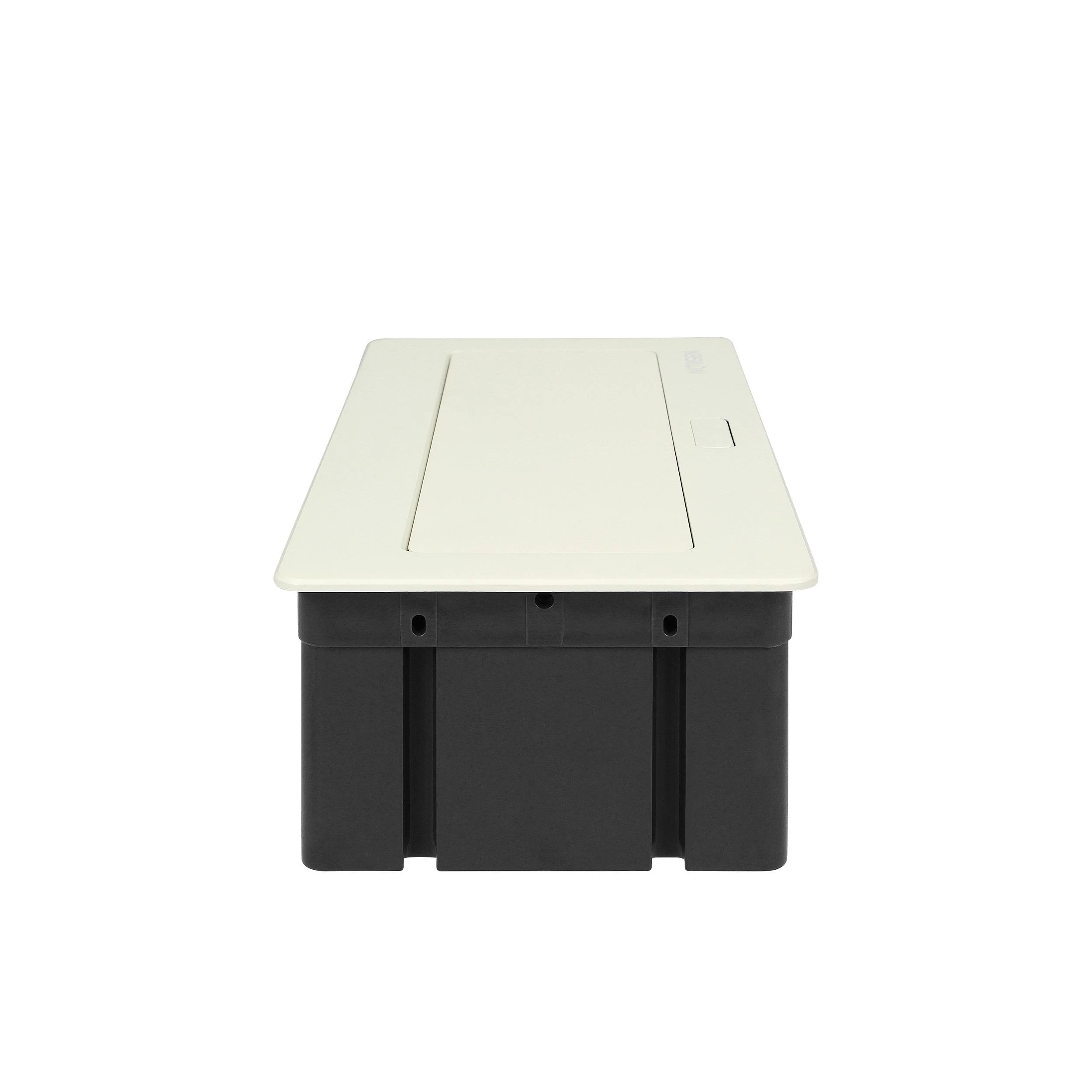 Orno NOEN baldų kasetė, įleidžiama į stalviršį, su integruotu PVC rėmu moduliniams lizdams 3 x 45x45mm arba 6 x 22,5x45mm, 1,5m laidas, balta