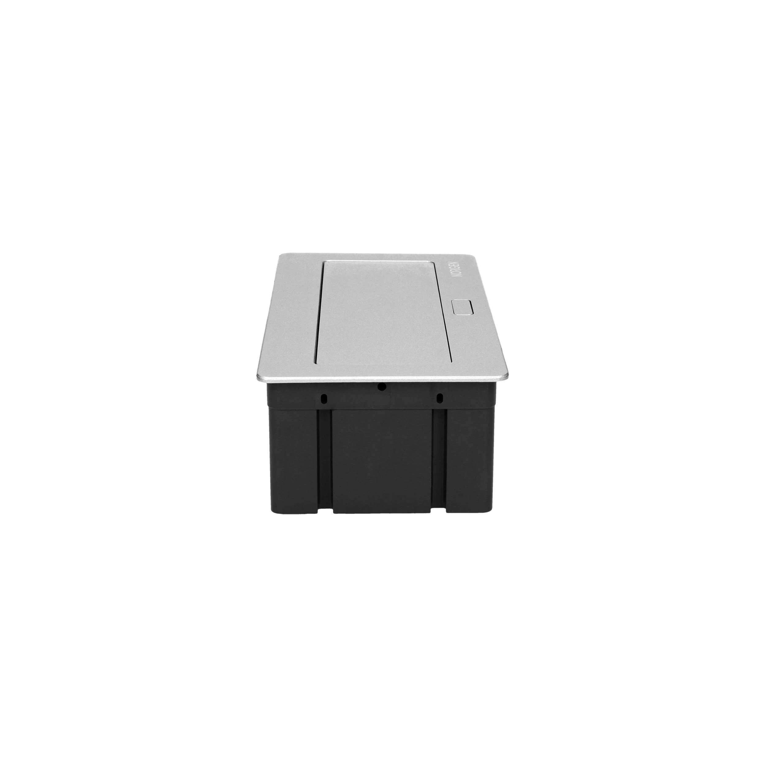 Orno NOEN baldų kasetė, įleidžiama į stalviršį, su integruotu PVC rėmu moduliniams lizdams 3 x 45x45mm arba 6 x 22,5x45mm, 1,5m laidas, sidabrinė