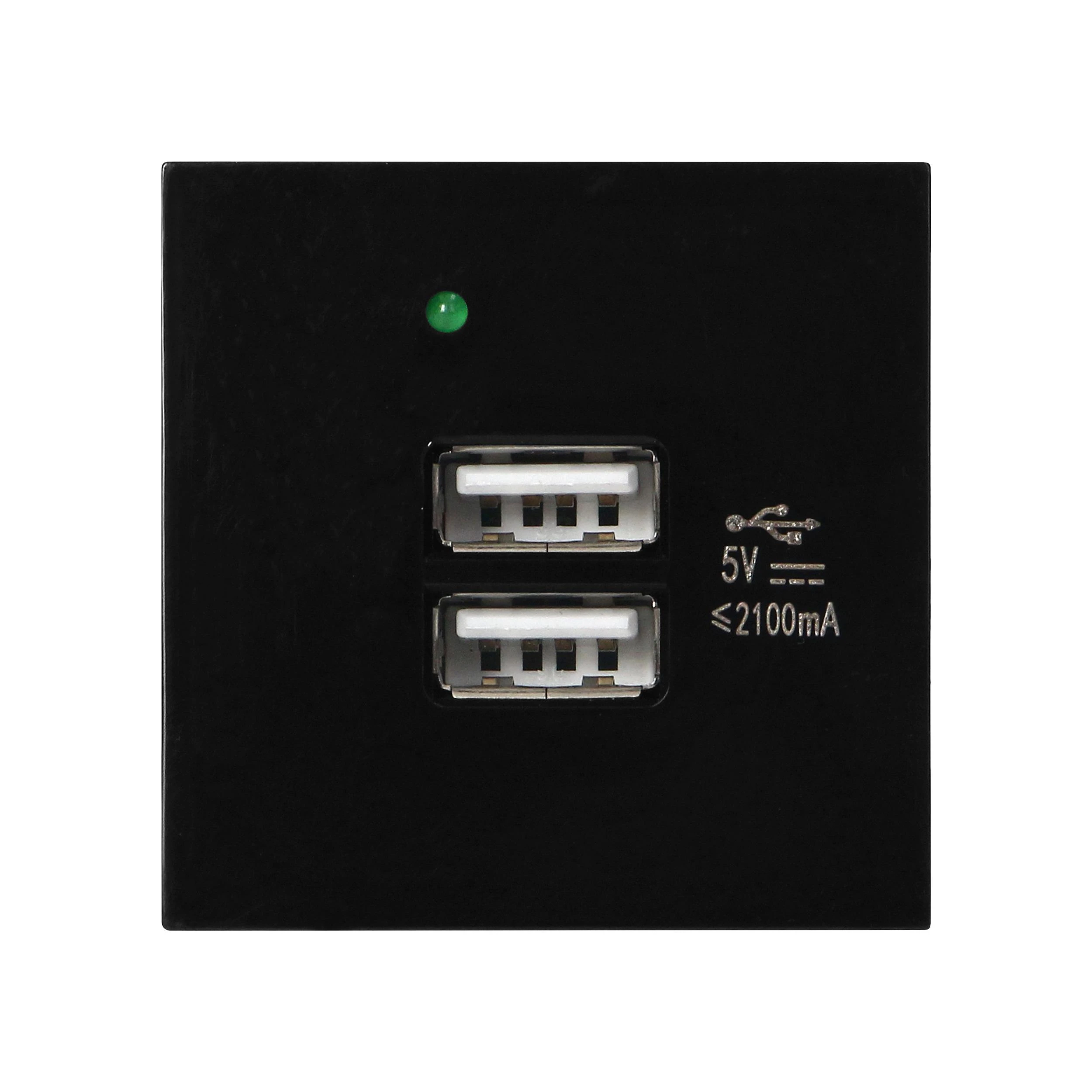 Orno NOEN USB x 2, dviejų prievadų modulinis 45x45 mm su USB įkrovikliu, 2.1A 5V DC, juodas
