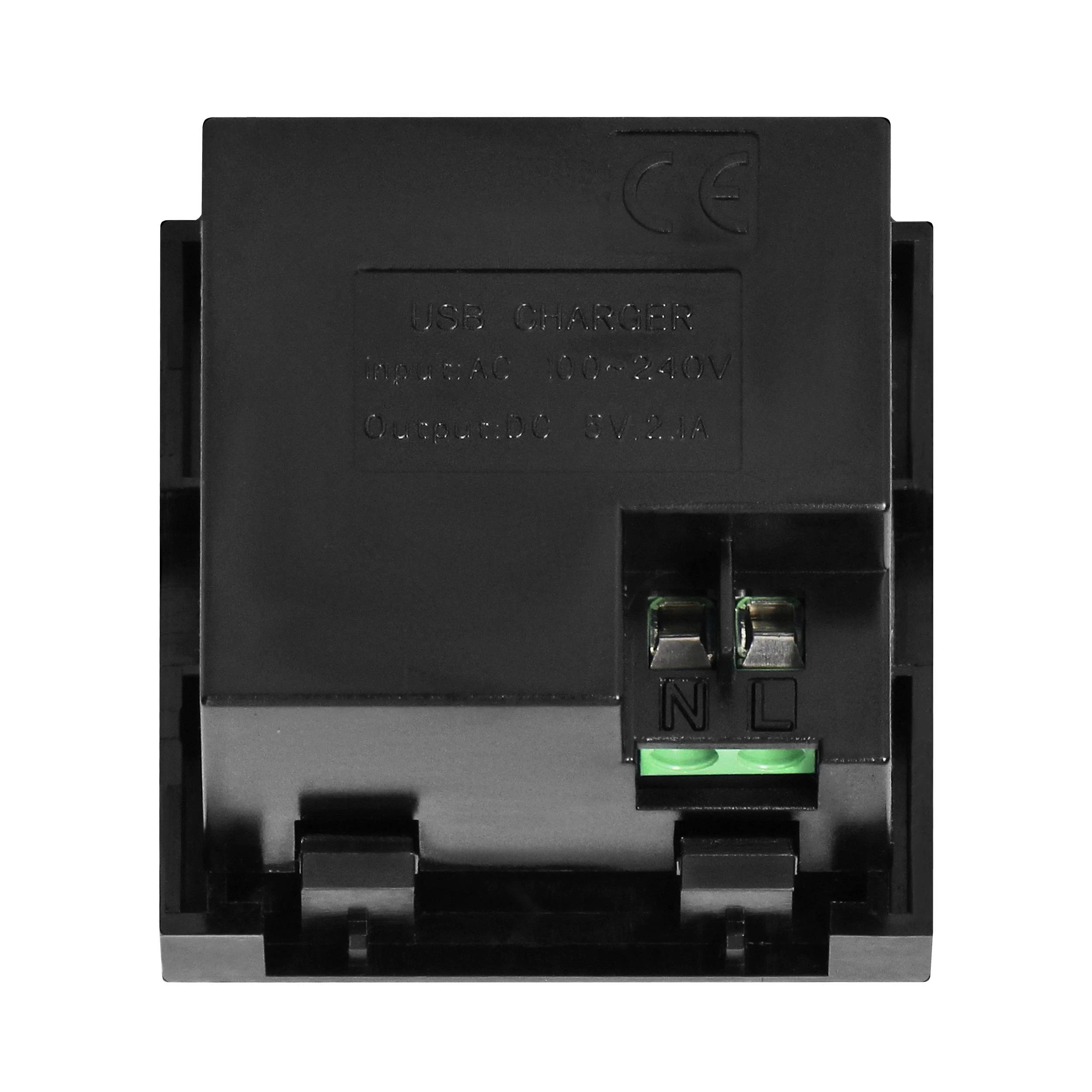 Orno NOEN USB x 2, dviejų prievadų modulinis 45x45 mm su USB įkrovikliu, 2.1A 5V DC, juodas