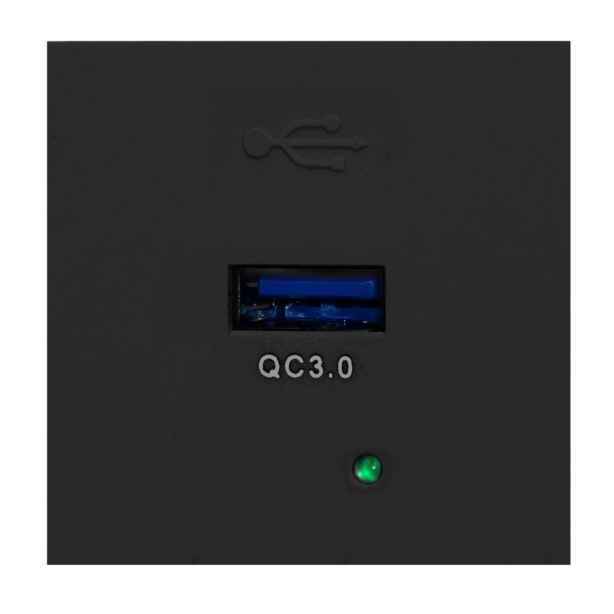 Orno NOEN USBQ, 45x45 mm modulinis prievadas su USB greito įkrovimo įkrovikliu 3A/5V; 2A/9V; 1.5A/12V, juodas