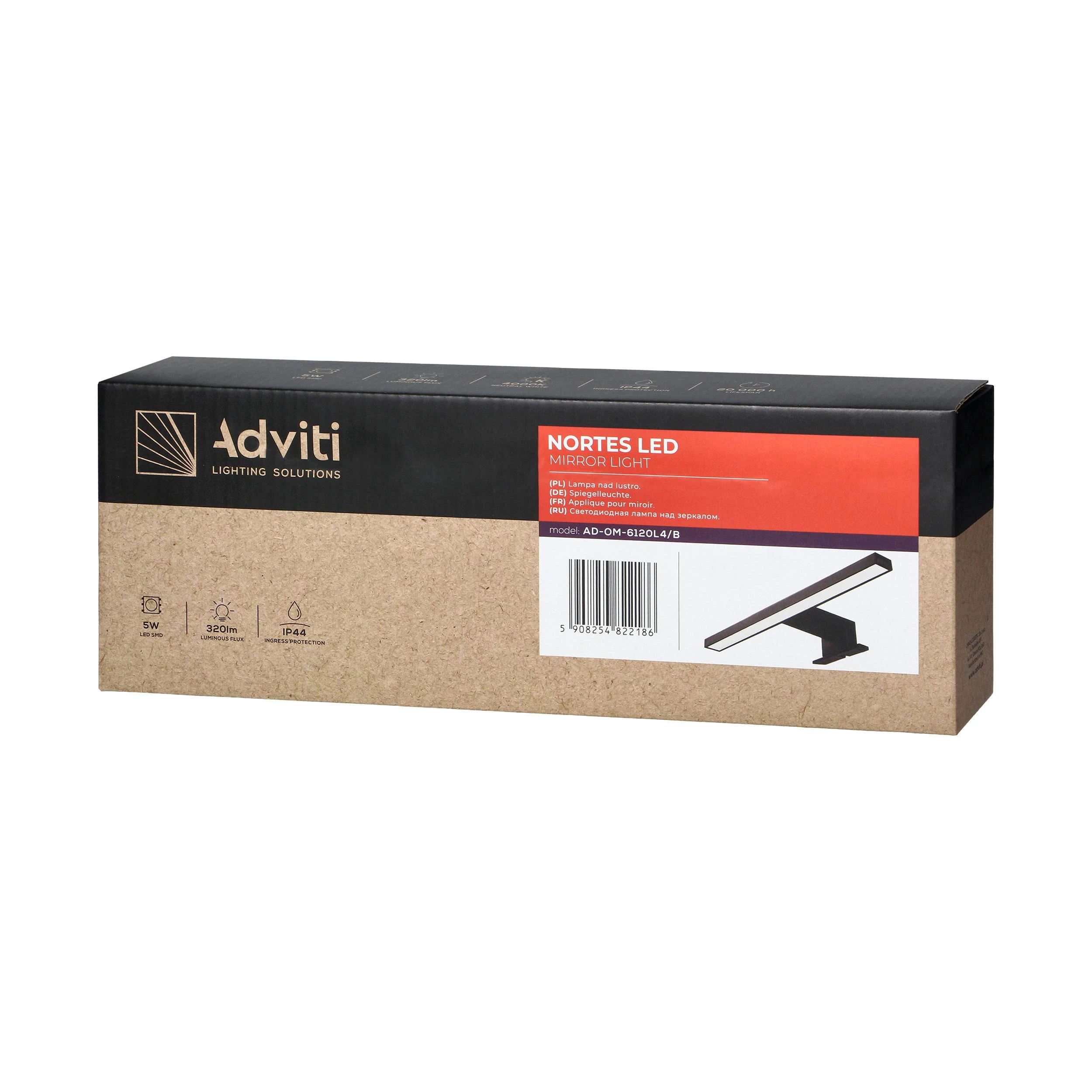 Lubinis šviestuvas Orno NORTES LED 5W, veidrodinė lempa, 320lm, 4000K, ilgis 30 cm, plastikinė, juoda