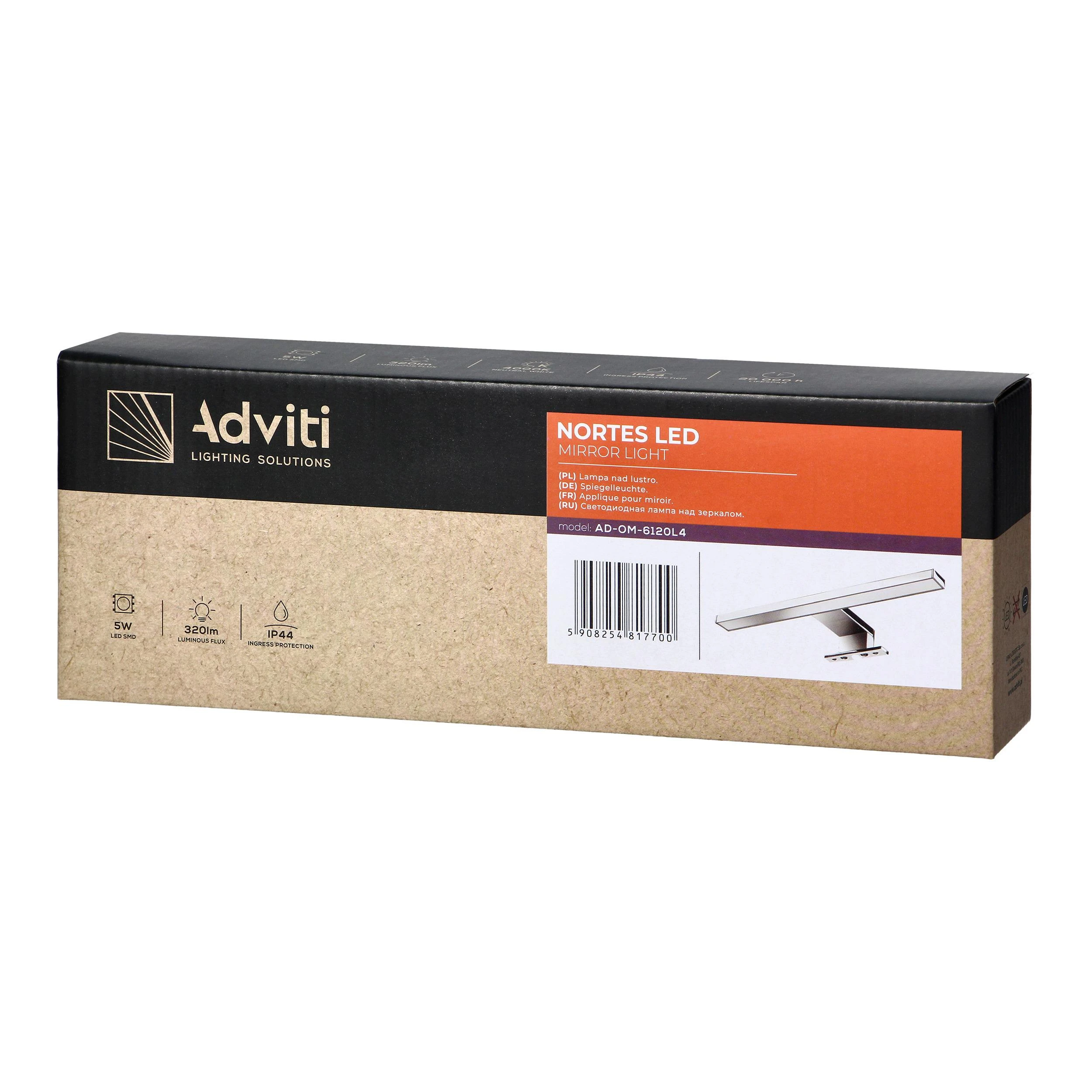Sieninis šviestuvas Orno NORTES LED 5W, veidrodinė lempa, 320lm, 4000K, ilgis 30 cm, plastikinė, sidabrinė