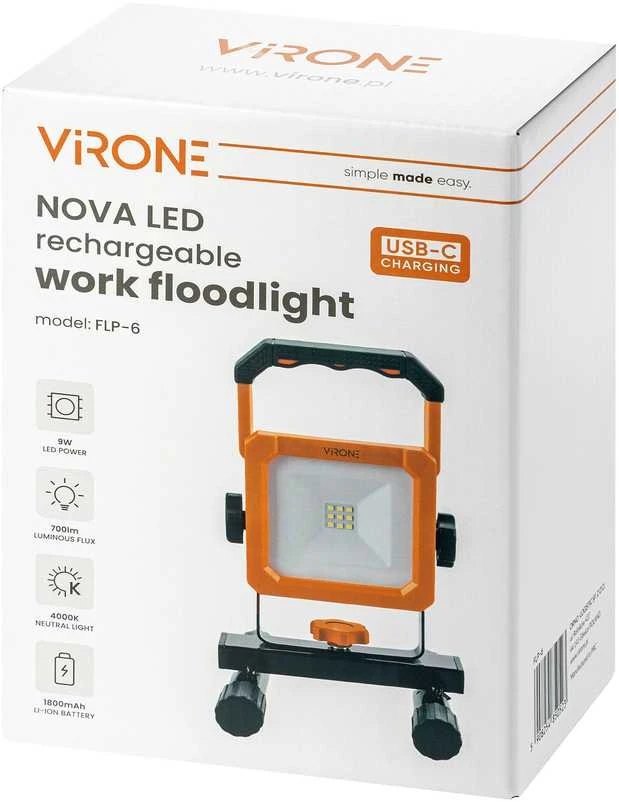 Orno NOVA LED 9W, nešiojamas prožektorius su baterija, 700lm, IP54, 4000K, 1800mAh