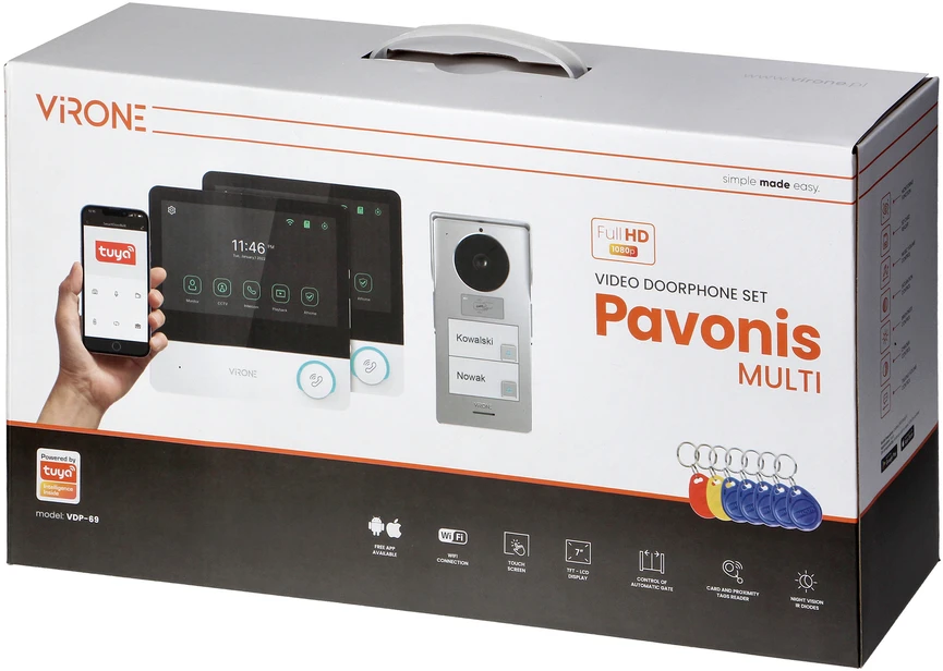 Orno PAVONIS MULTI, dviejų šeimų vaizdo domofonų komplektas, 4 laidų, 7", Wi-Fi, jutiklinis ekranas, Full HD, RFID