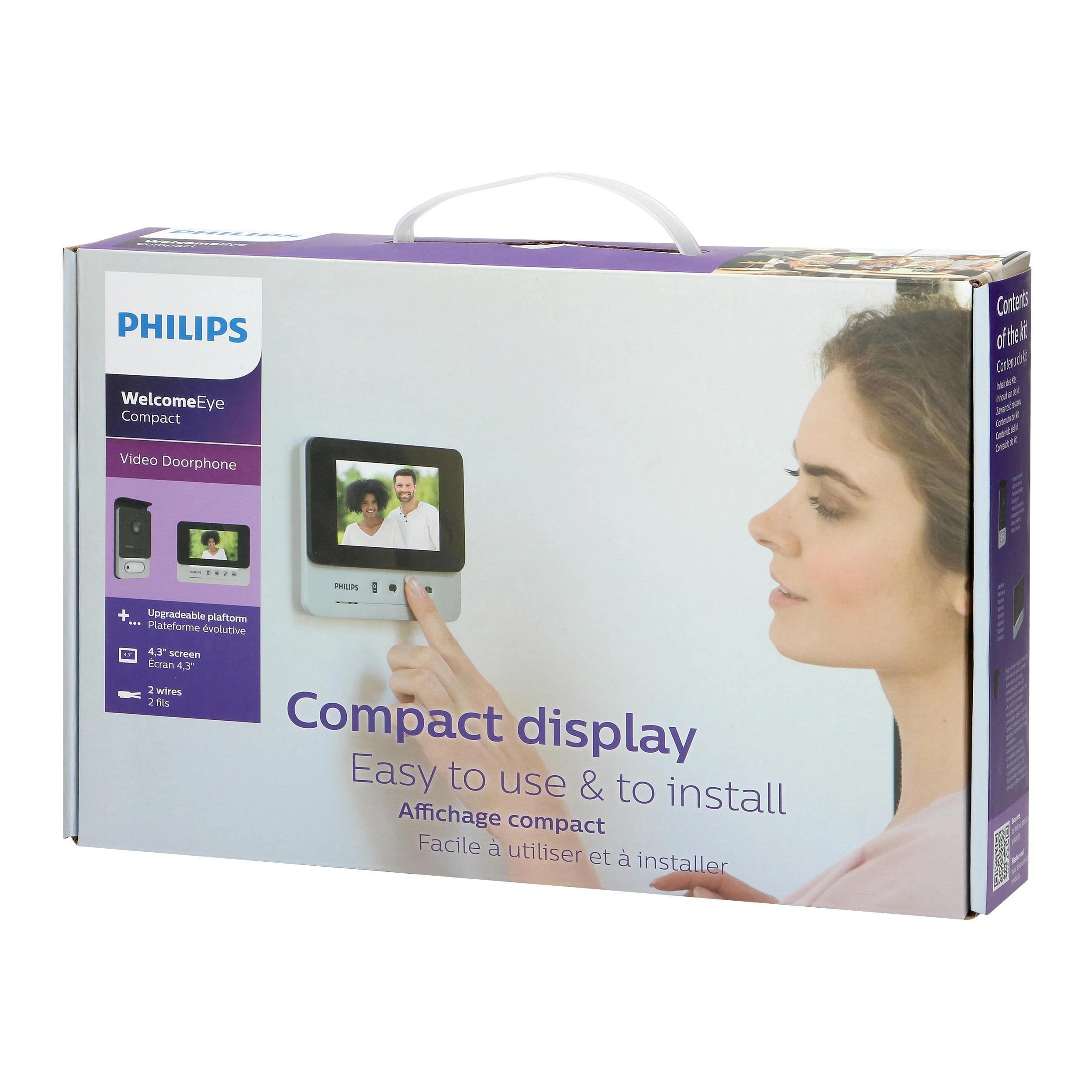 Orno „Philips WelcomeEye Compact“, vaizdo domofono rinkinys, laisvų rankų įranga, spalvotas, 4,3 colio LCD ekranas, OSD meniu, vartų valdymas