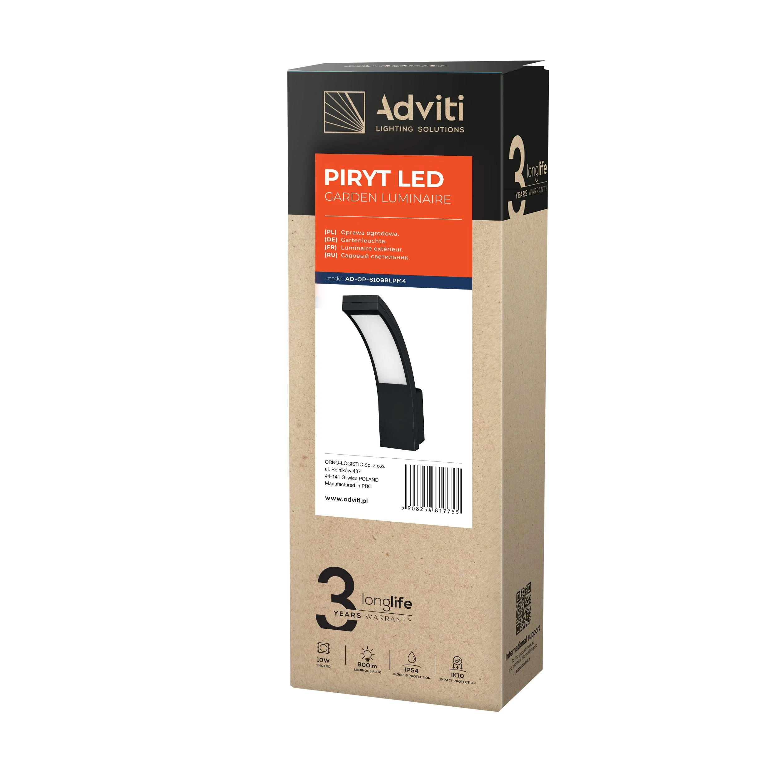 Sieninis šviestuvas Orno Piryt PYRYT LED 10W, sodo šviestuvas 800lm, IP54, 4000K, juodas
