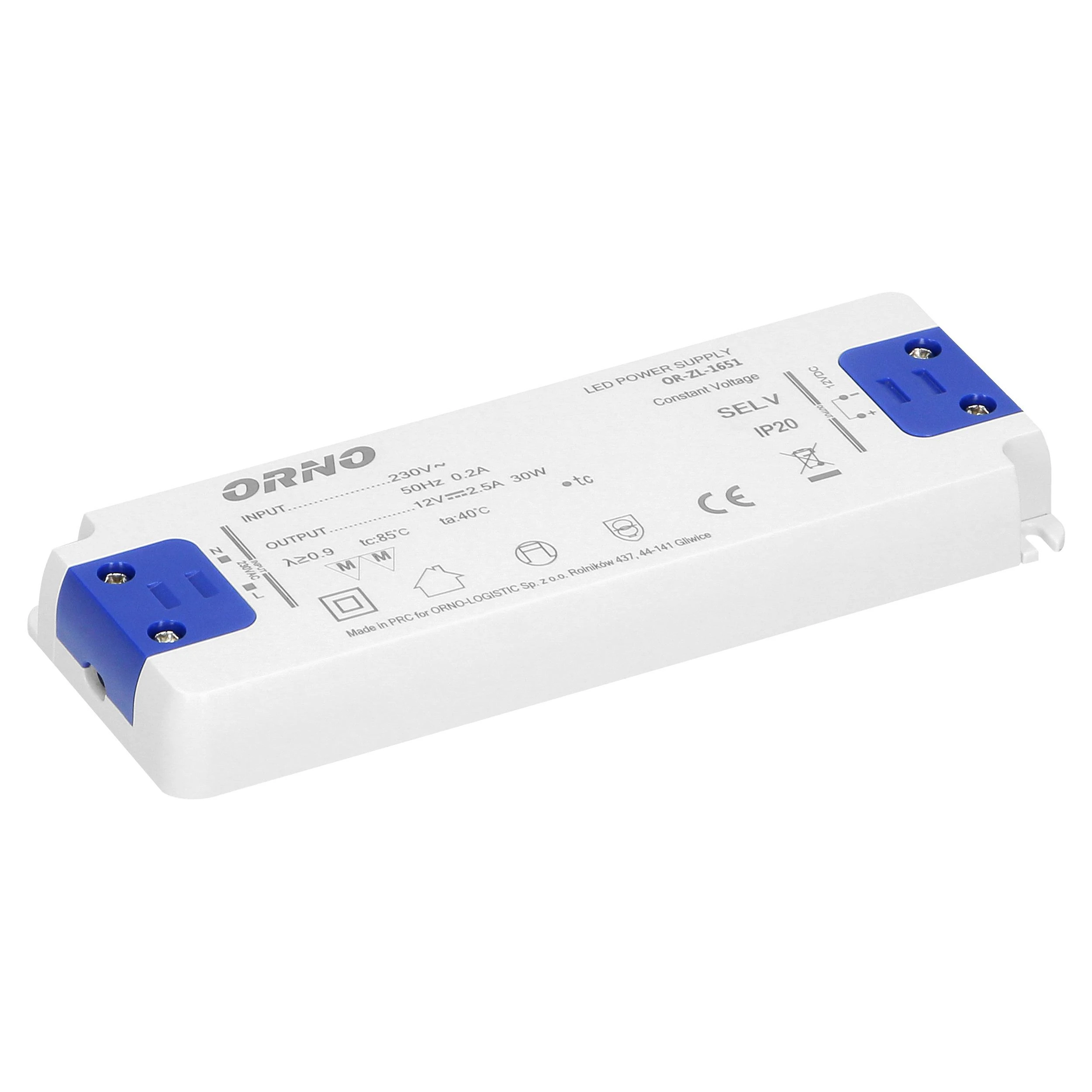 Orno Maitinimo šaltinis Plokščias LED maitinimo šaltinis 12VDC 30W, IP20, aukštis 18mm