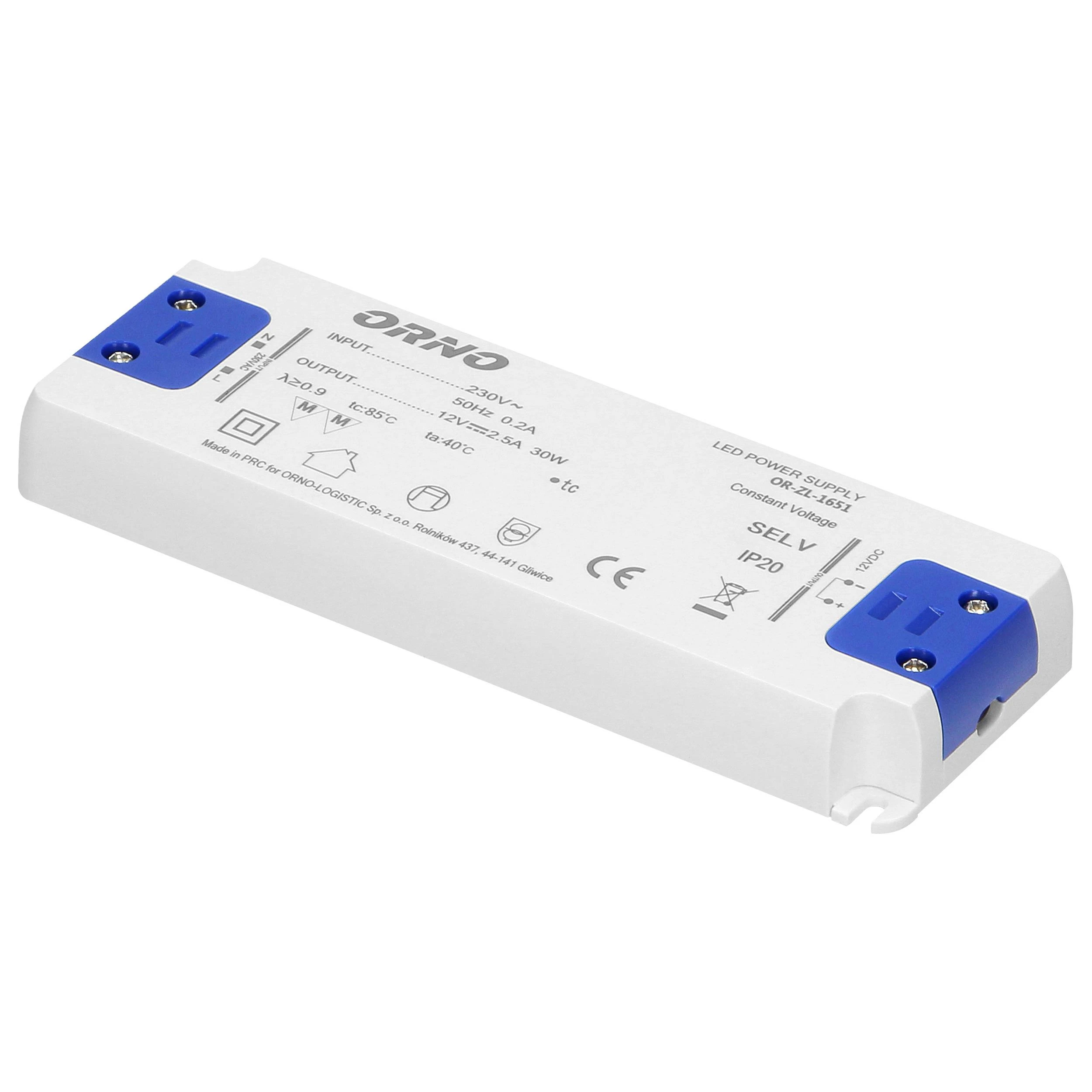Orno Maitinimo šaltinis Plokščias LED maitinimo šaltinis 12VDC 30W, IP20, aukštis 18mm