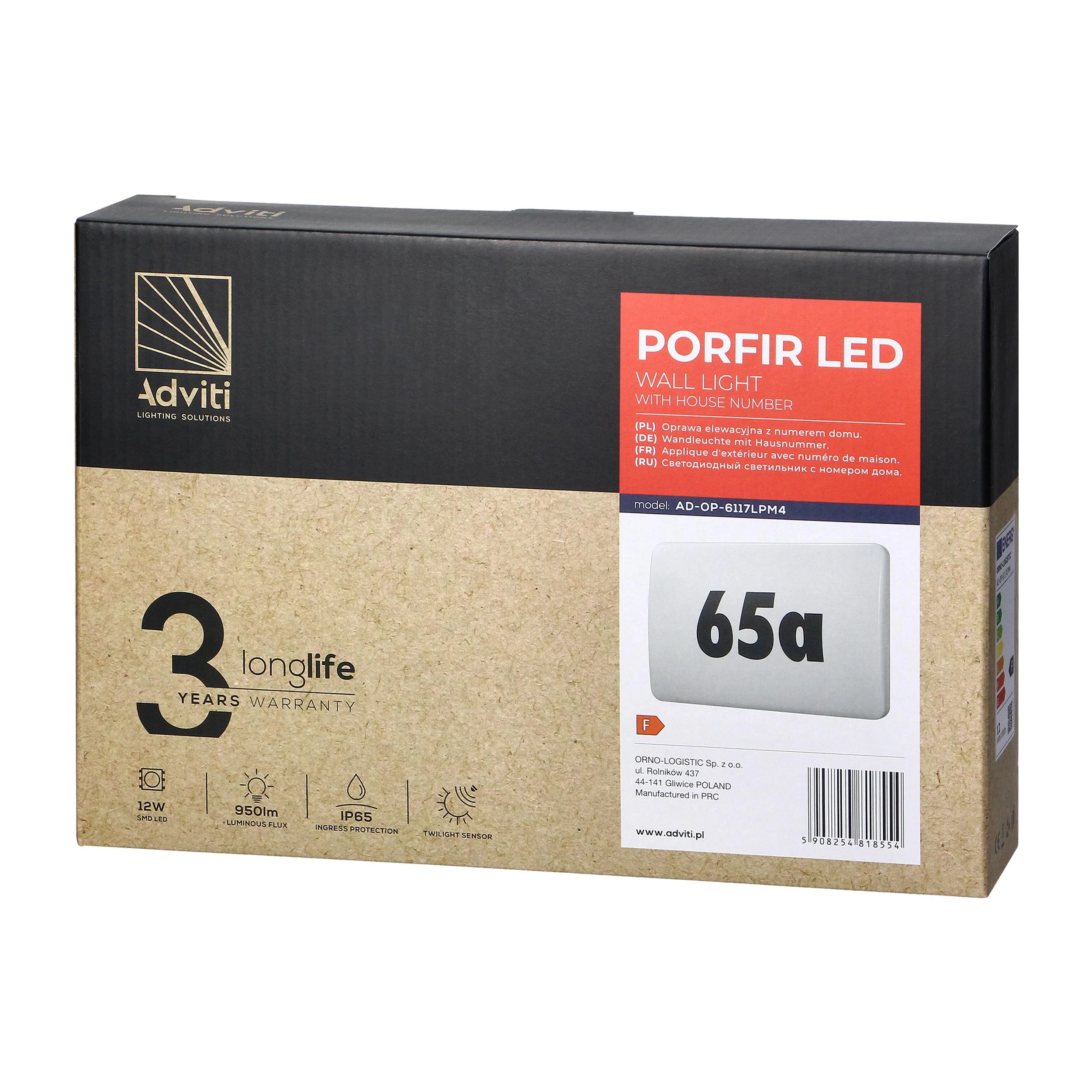 Orno PORFIR LED 12W, šviestuvas su namo numeriu, 950lm, IP65, 4000K, IK10