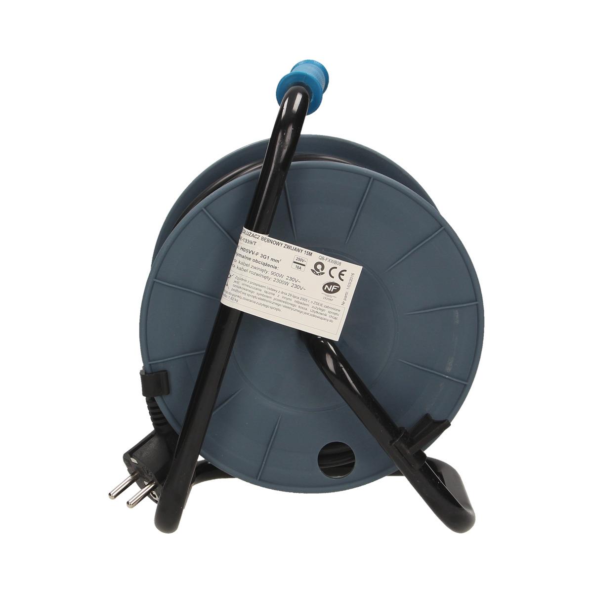 Orno MINI prailginimo laido ritė, 4 lizdai 2P+Z, metalinis stovas, polivinilchloridas H05VV-F 3x1mm-, ilgis 15m, turkio