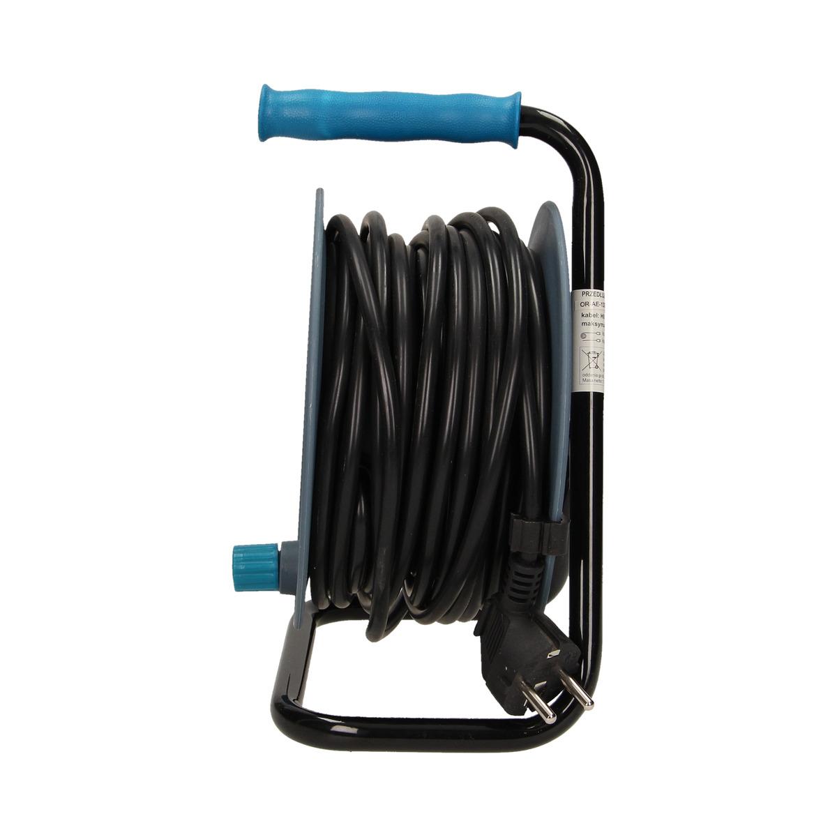 Orno MINI prailginimo laido ritė, 4 lizdai 2P+Z, metalinis stovas, polivinilchloridas H05VV-F 3x1mm-, ilgis 15m, turkio