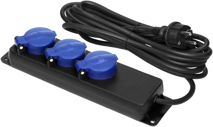 Orno Przedłużacz Dirbtuvių prailgintuvas, atsparus vandens purslams, IP44, 3 lizdai 2P+Z schuko, guminis kabelis, H05RR-F 3x1,5mm², ilgis 5m
