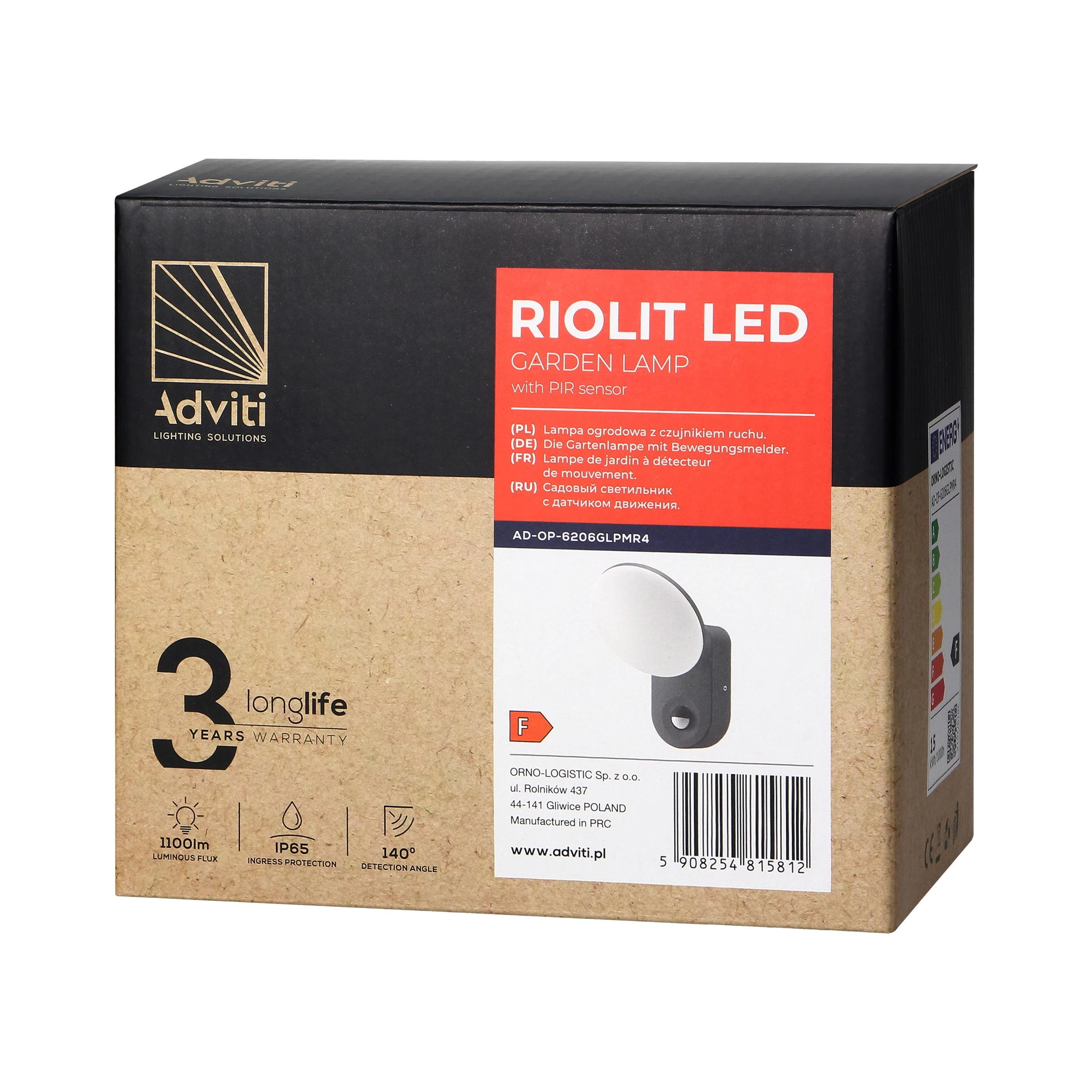 Sieninis šviestuvas Orno RIOLIT LED 15W, sodo šviestuvas su judesio jutikliu, 1100lm, IP65, 4000K, pilkas