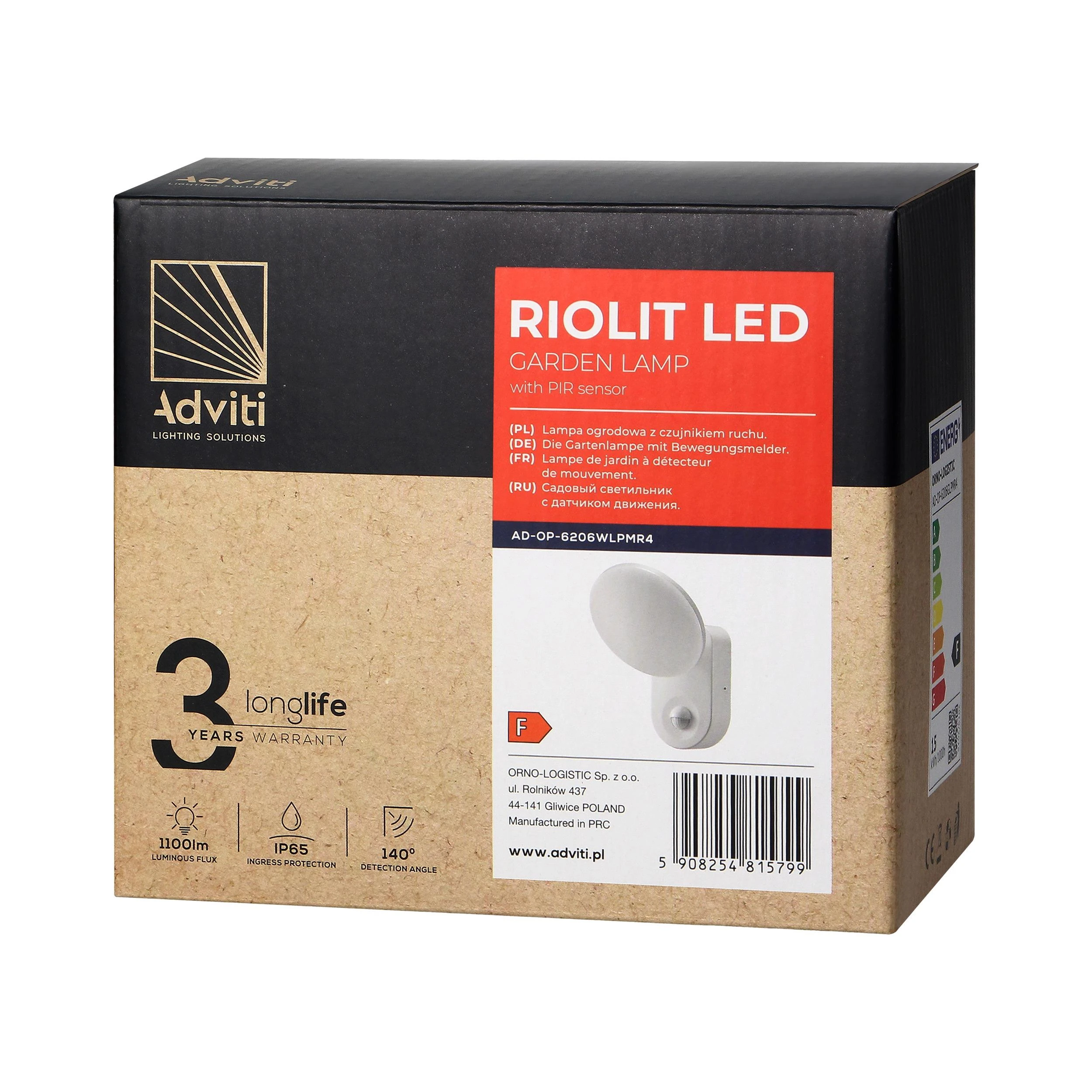 Sieninis šviestuvas Orno RIOLIT LED 15W, sodo šviestuvas su judesio jutikliu, 1100lm, IP65, 4000K, baltas