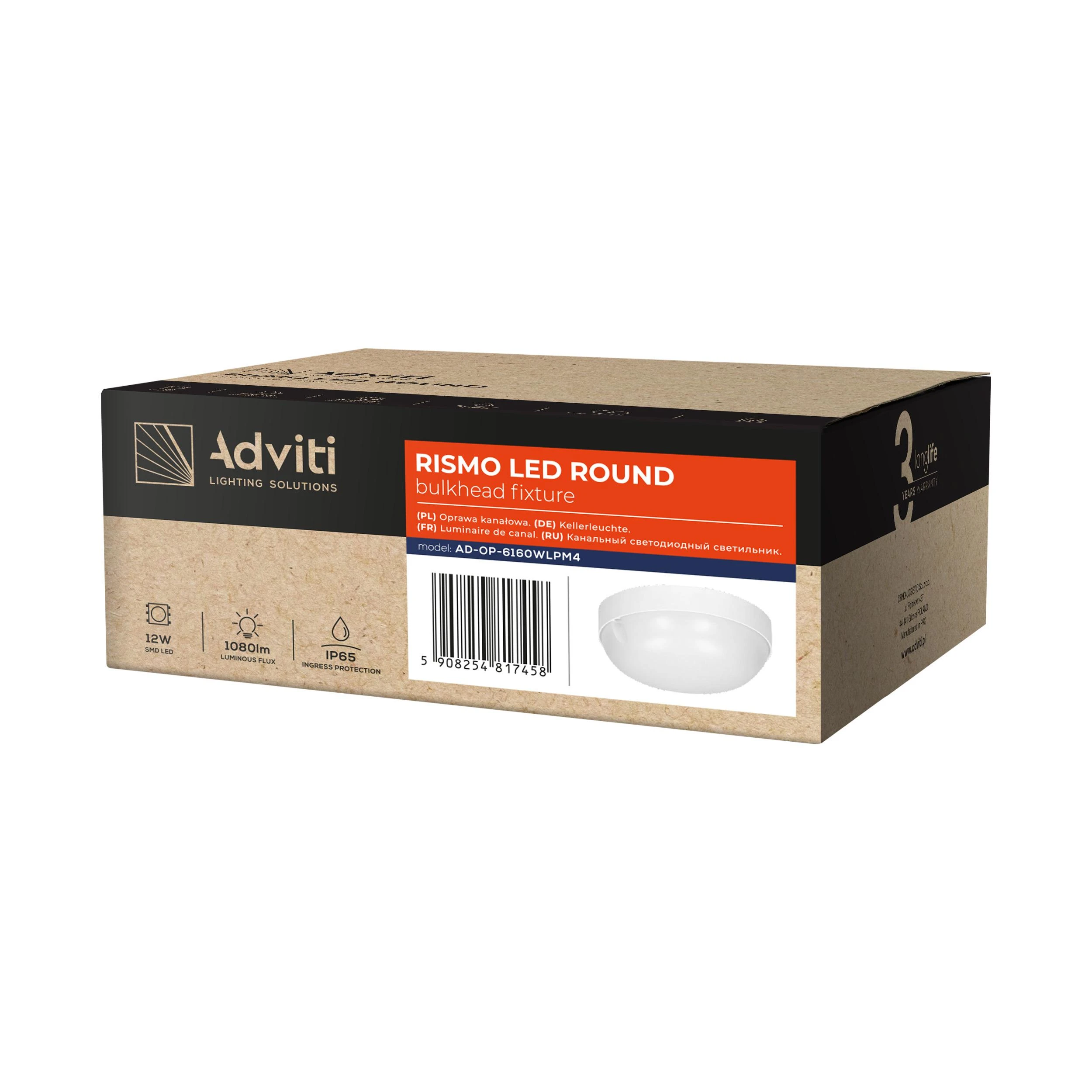 Sieninis šviestuvas Orno RISMO LED apvalus 12 W kanalinis šviestuvas, 1080 lm, IP65, IK08, 4000 K