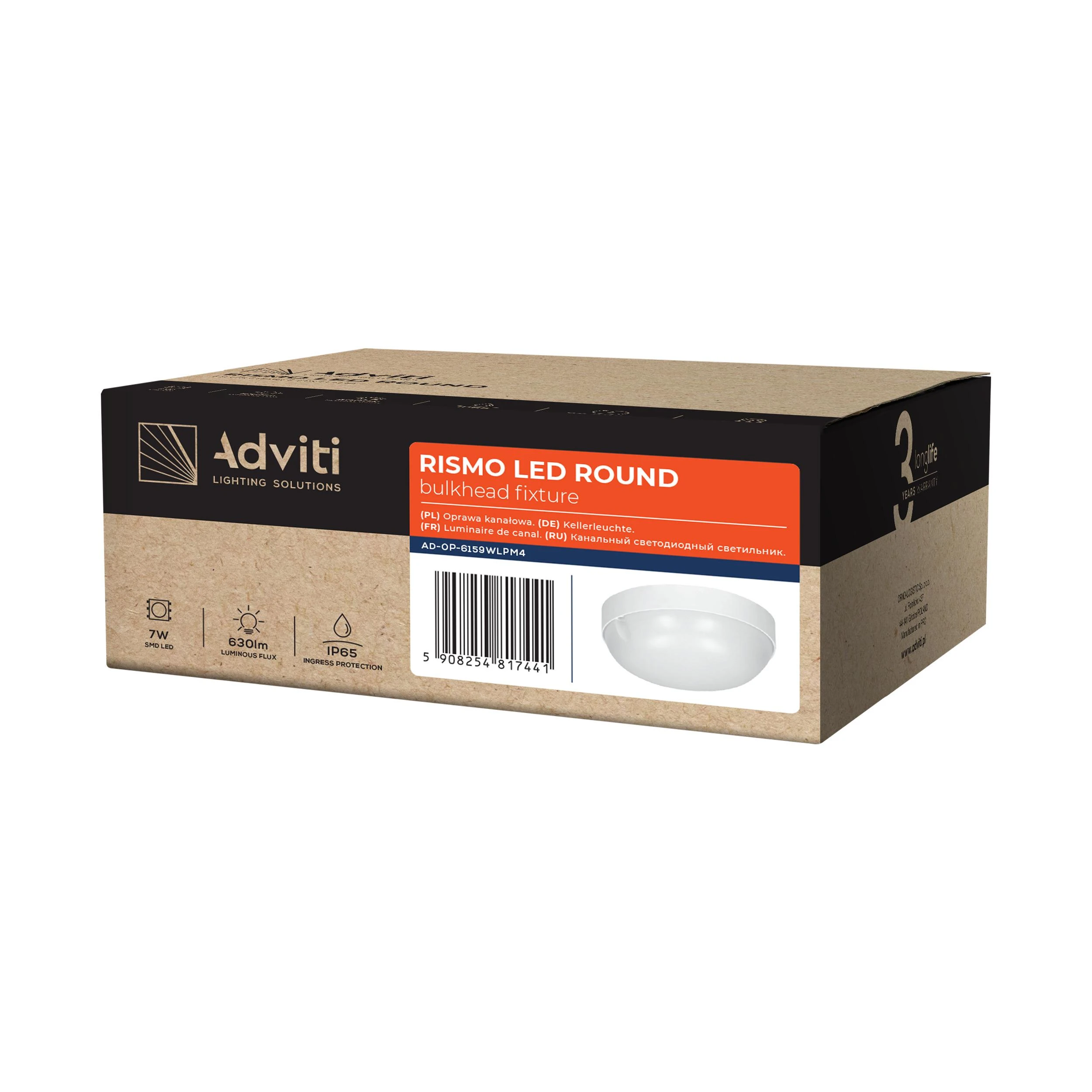 Lubinis šviestuvas Orno RISMO LED apvalus 7 W kanalinis šviestuvas, 630 lm, IP65, IK08, 4000 K