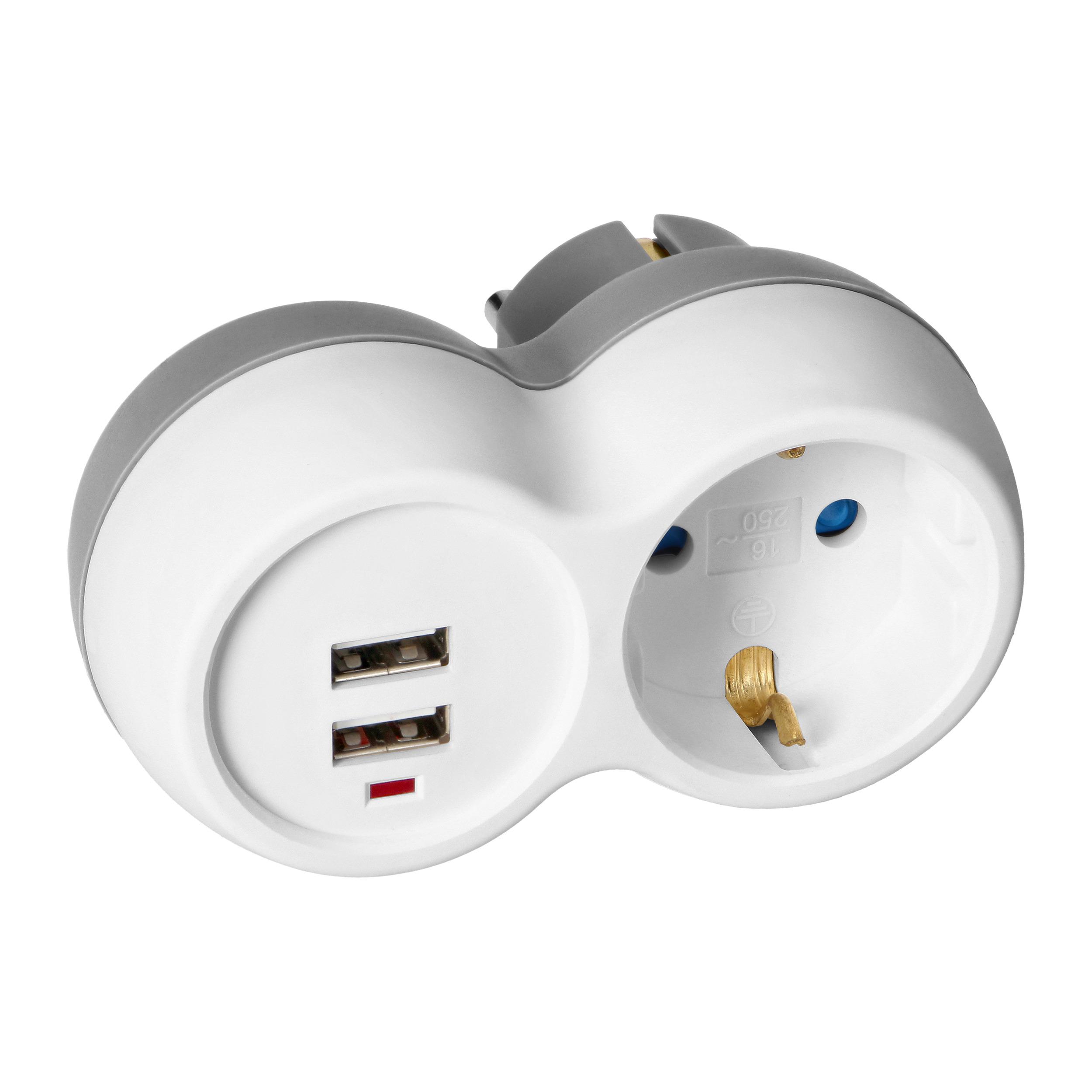 Orno Rozgałęźnik 2P+Z (Schuko) skirstytuvas su 2xUSB įkrovikliu, baltai pilkas