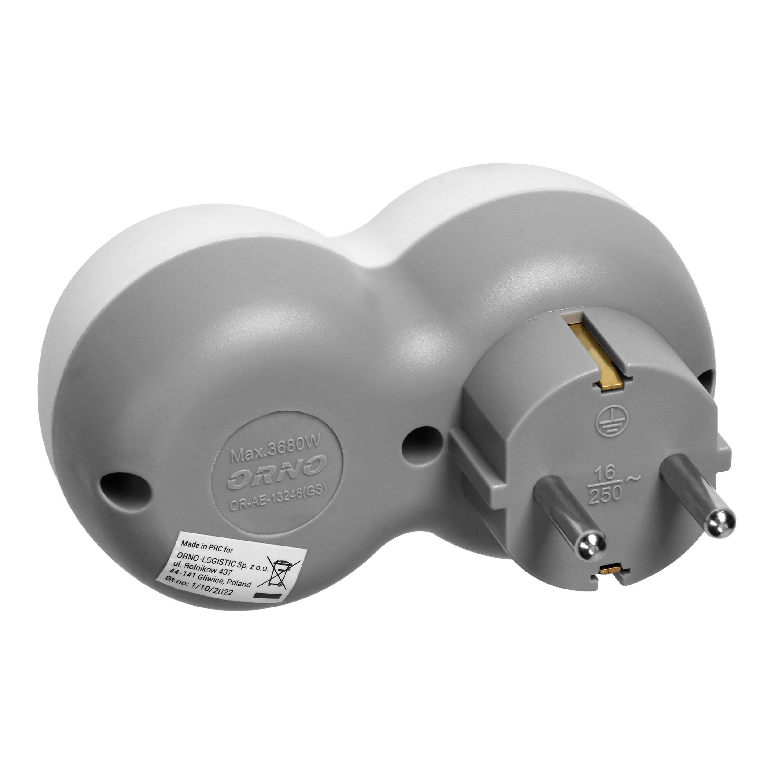 Orno Rozgałęźnik 2P+Z (Schuko) skirstytuvas su 2xUSB įkrovikliu, baltai pilkas