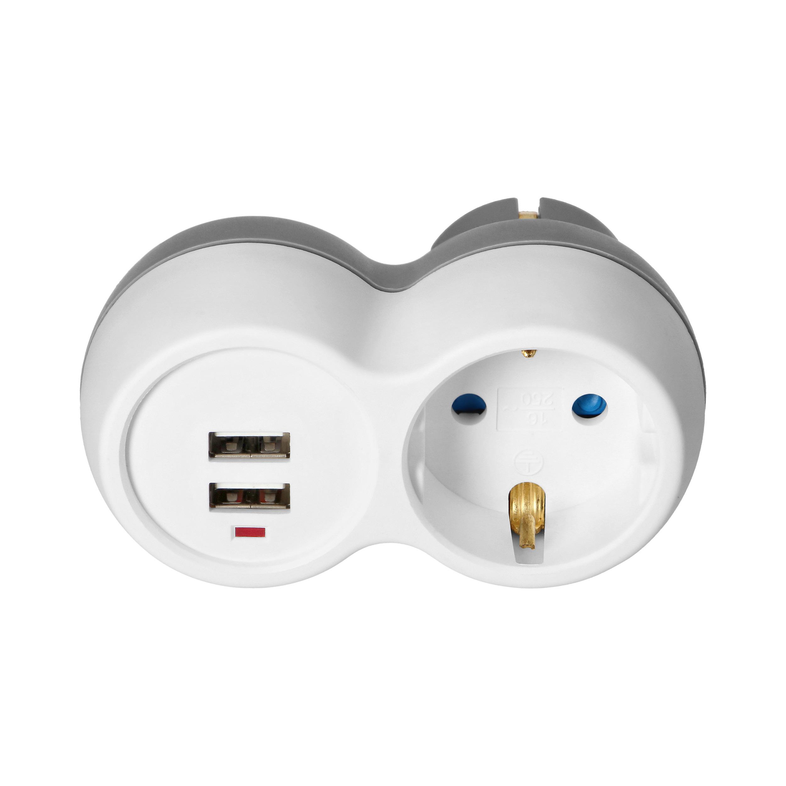 Orno Rozgałęźnik 2P+Z (Schuko) skirstytuvas su 2xUSB įkrovikliu, baltai pilkas