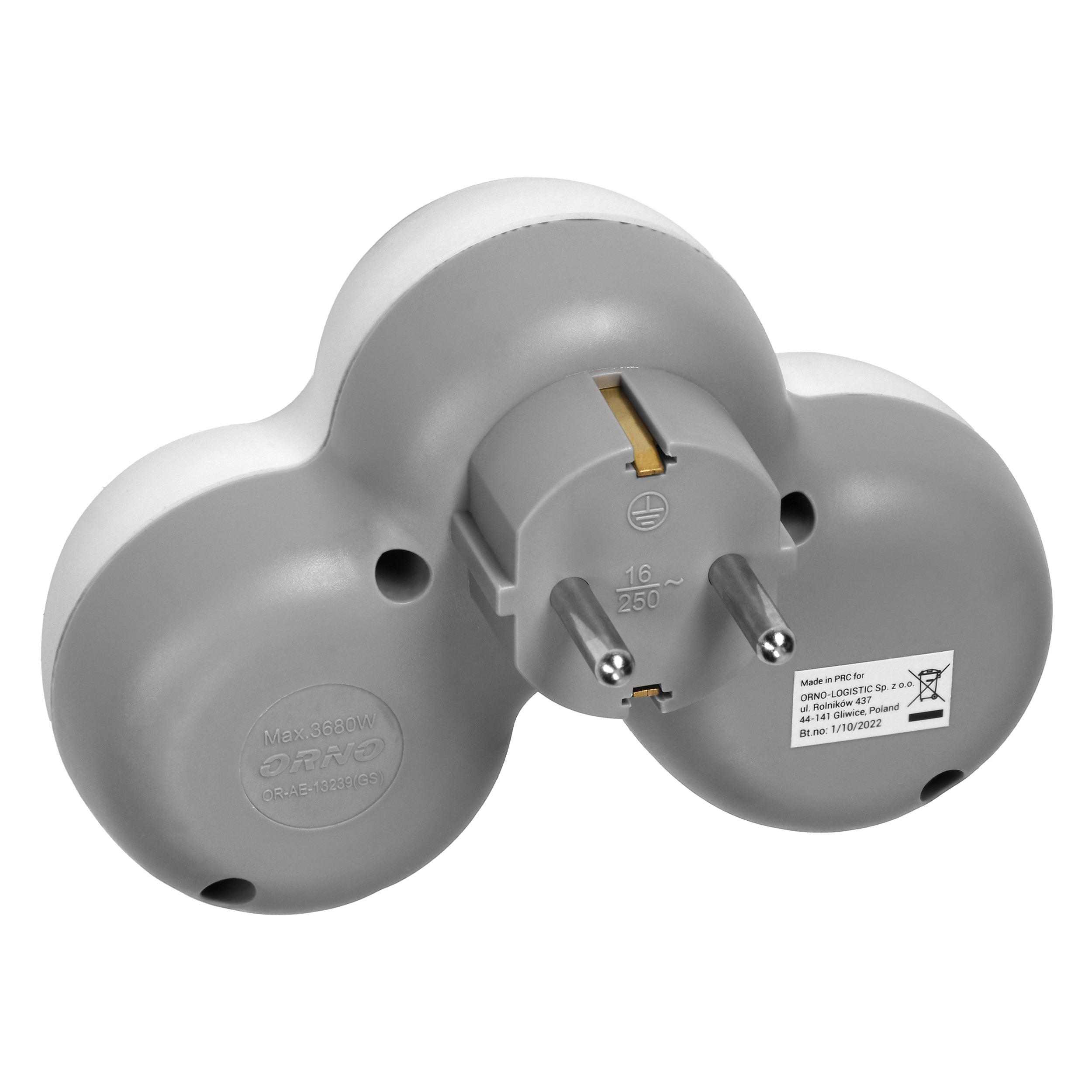 Orno Rozgałęźnik Skirstytuvas 3x2P+Z (Schuko), baltai pilkas